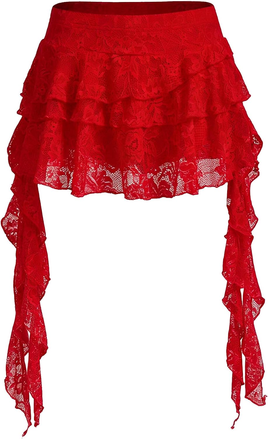 Detalle de Women's Y2K Mini Skirt Ruffle Lace Mesh Asymmetrical Flowy Short Skort