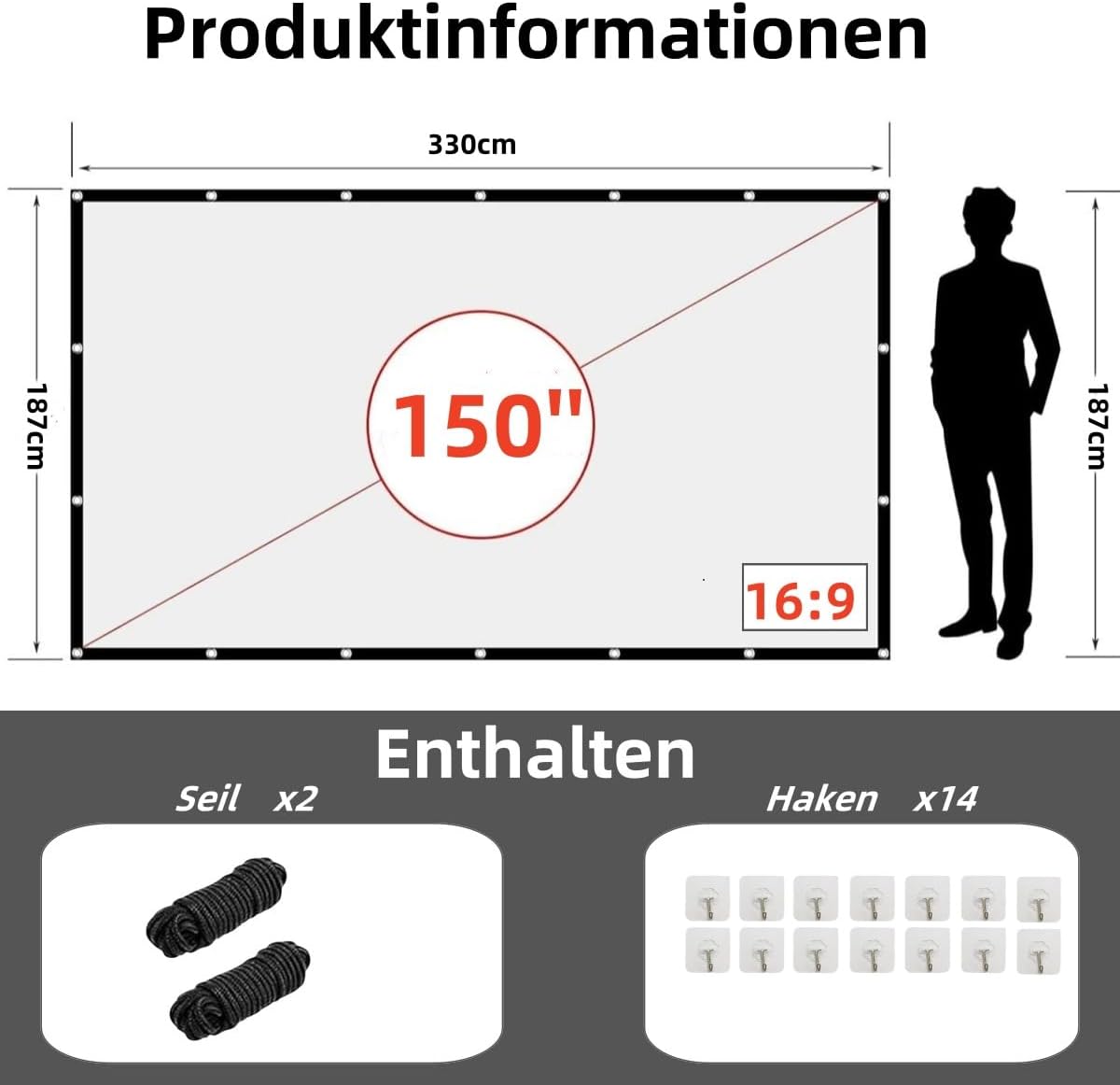 Thumbnail 2 de Leinwand Beamer 150 Zoll 16:9 HD Outdoor