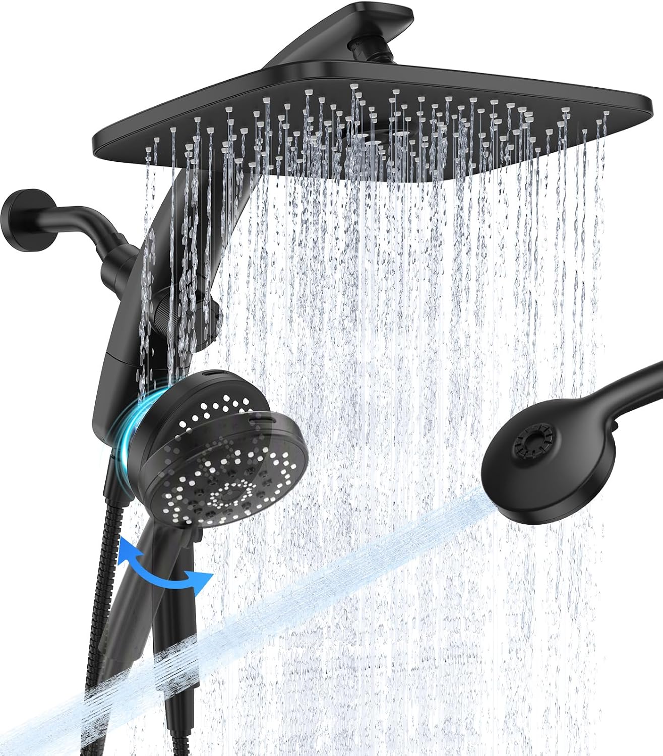 Detalle de Veken SHC3V408 14-Inch Rain Shower Head Combo with Handheld, Matte Black