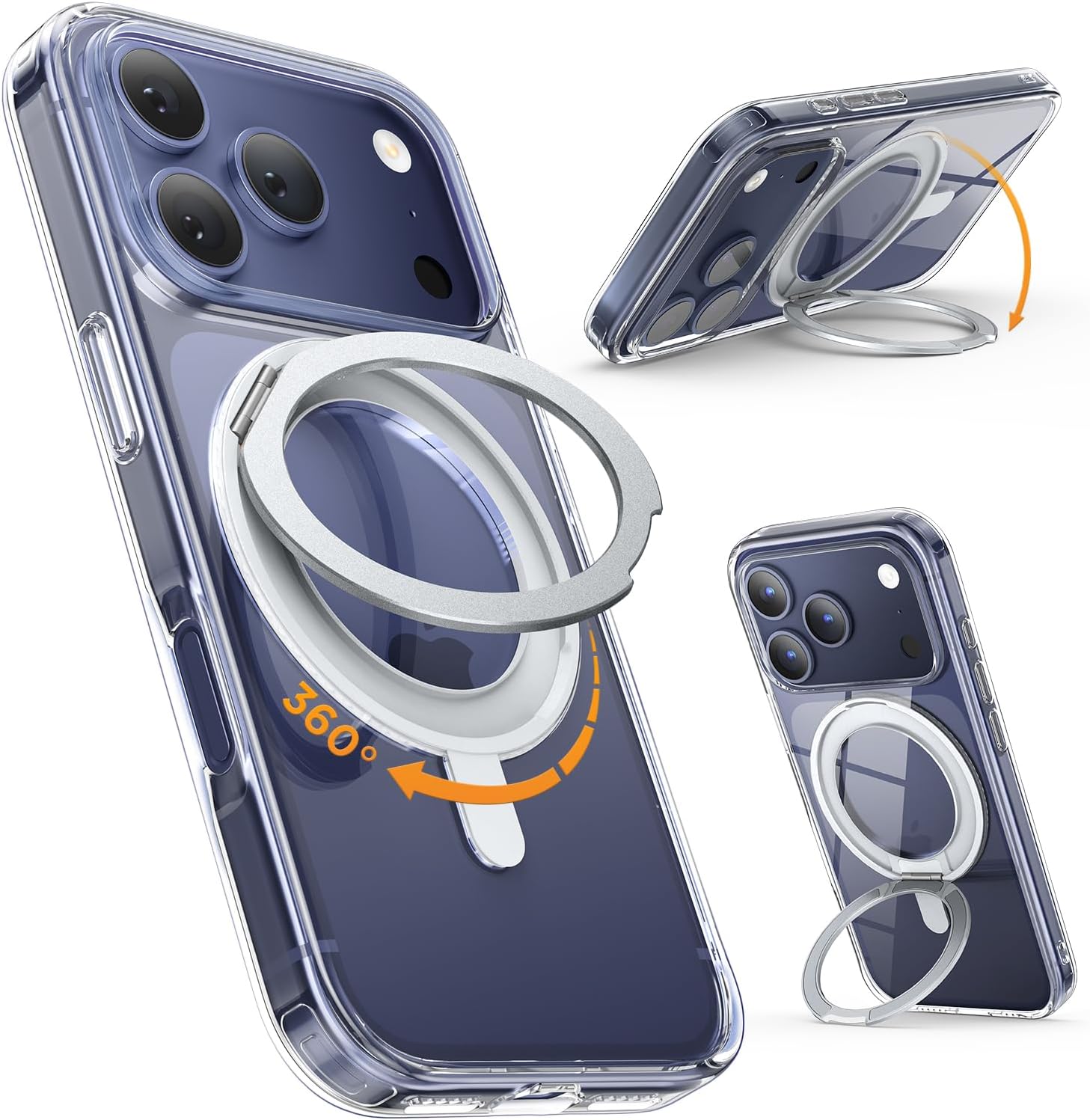 Detalle de SURPHY Magnetic Case for iPhone 17 Pro Max with 360° Rotatable Stand & Ring – Clear Matte, Shockproof