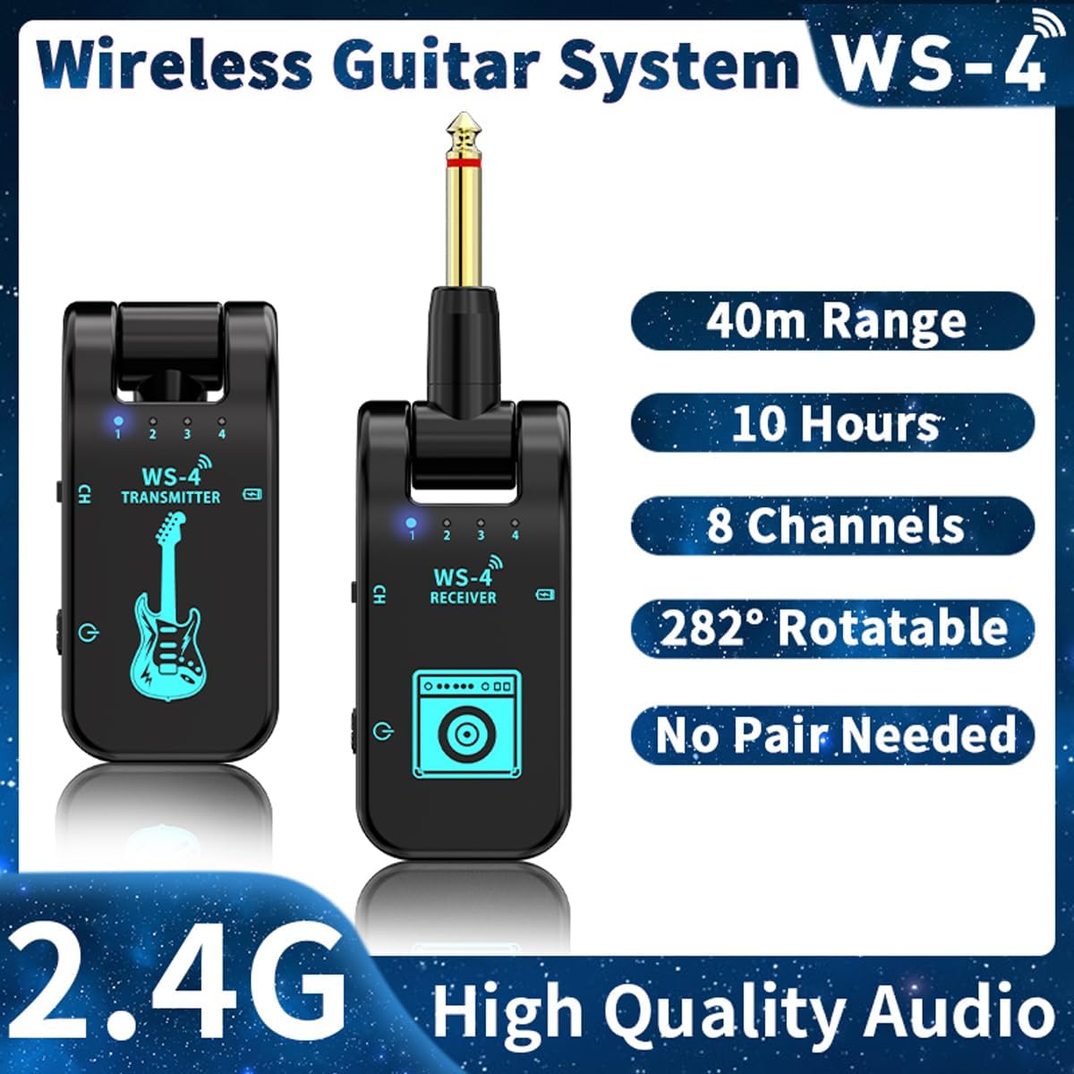Detalle 2 de Tiandirenhe WS-4 Wireless Guitar System, 2.4 GHz, 8 Channels, 48K/16-bit