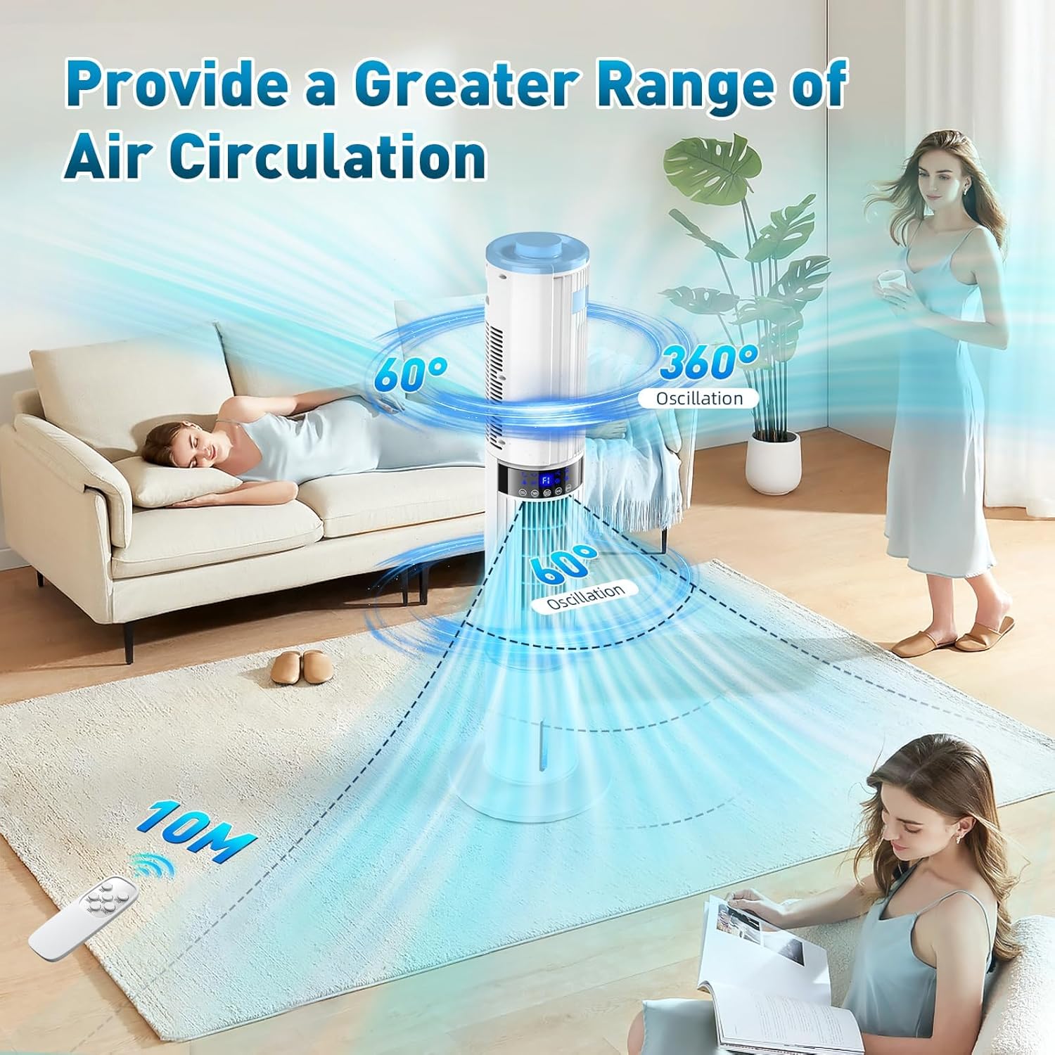 Detalle 2 de Klimaanlage Mobil 115 cm Turmventilator mit Doppel-Lüftungsöffnungen, 65 W, fernsteuerbar