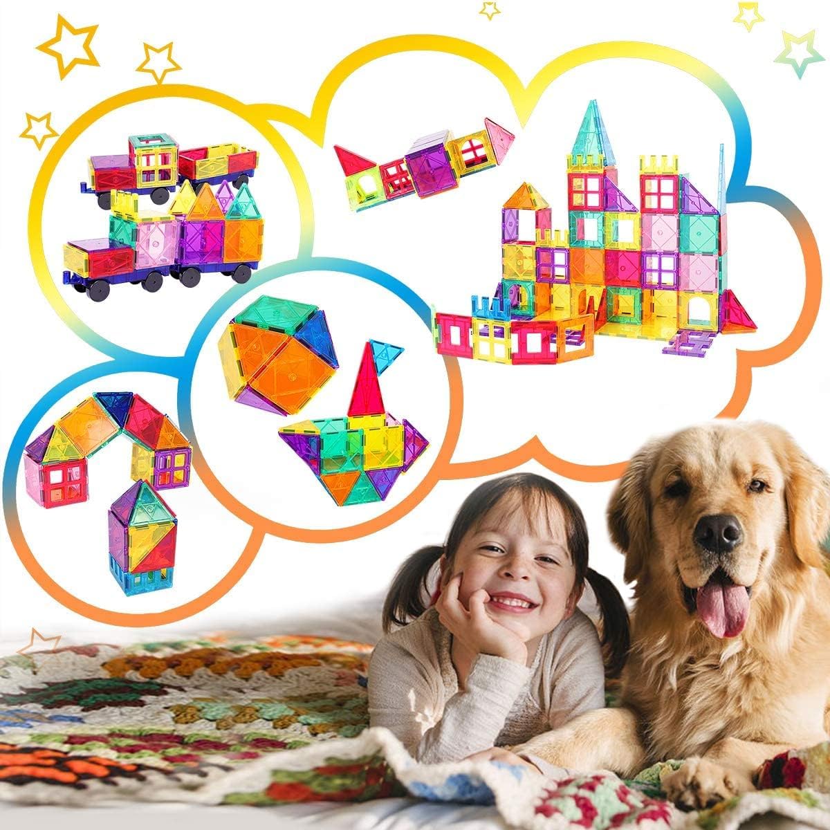 Detalle de Landtaix 100-Piece Magnetic Tiles: STEM Building Blocks for Kids 4–8