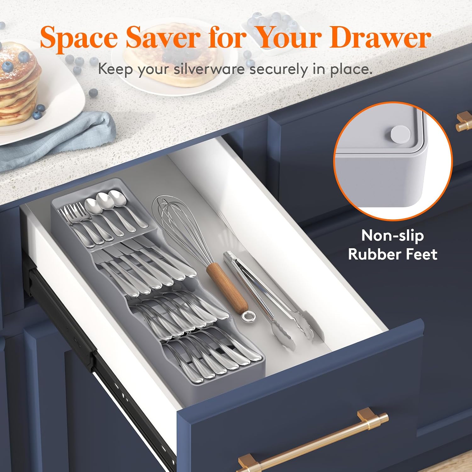 Detalle 2 de Lifewit 23036 Cutlery Drawer Organiser, 2-Pack Narrow Grey Trays
