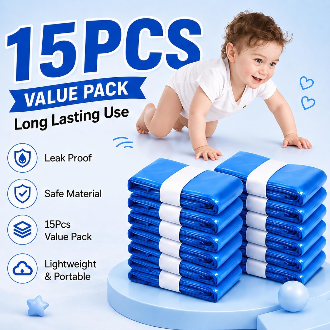Thumbnail 1 de vacvad 15 Pack Nappy Bin Refill Disposal Bags (4.5m) – nappy disposal liners for most nappy bins