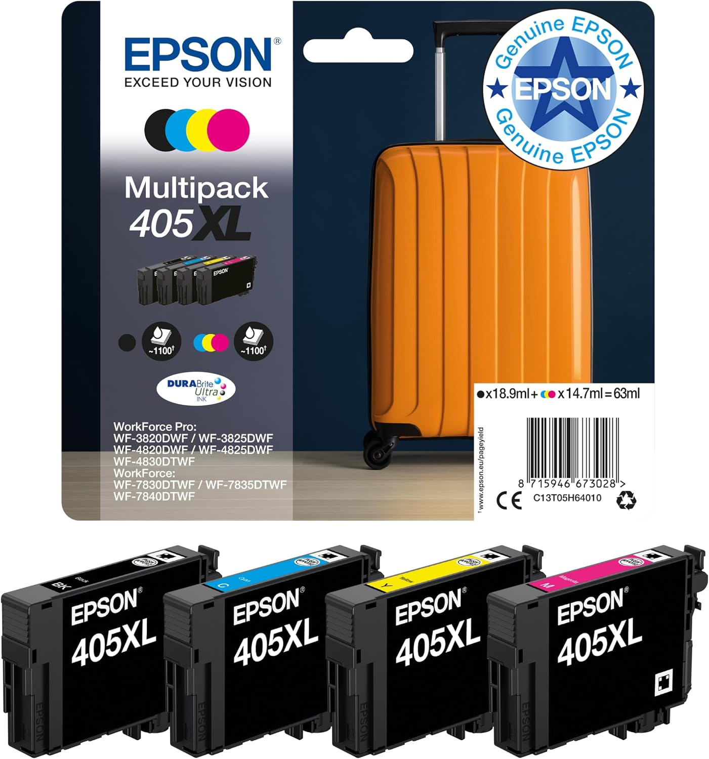 Detalle de Epson 405 Suitcase Genuine Multipack: 4-Colour Durabrite Ultra Ink Cartridges