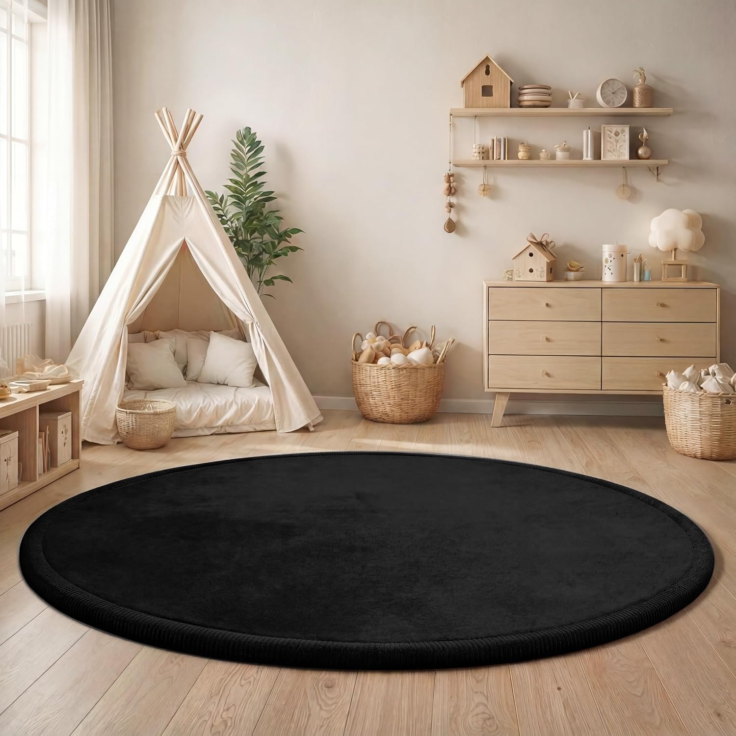 Detalle 2 de Kinderteppich 200 cm rund in Schwarz