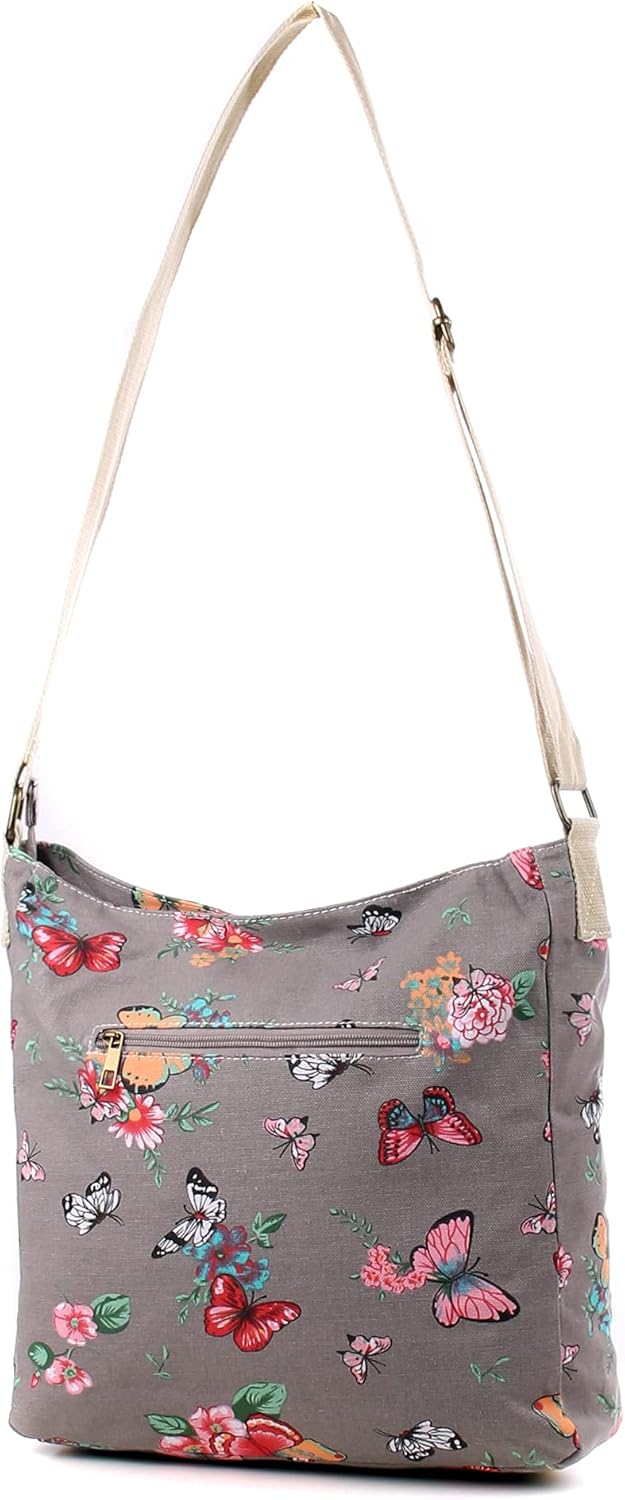 Detalle 2 de Wedmay Women's Cross Body Bag: Flower, Butterfly & Owl Print Large Canvas Messenger