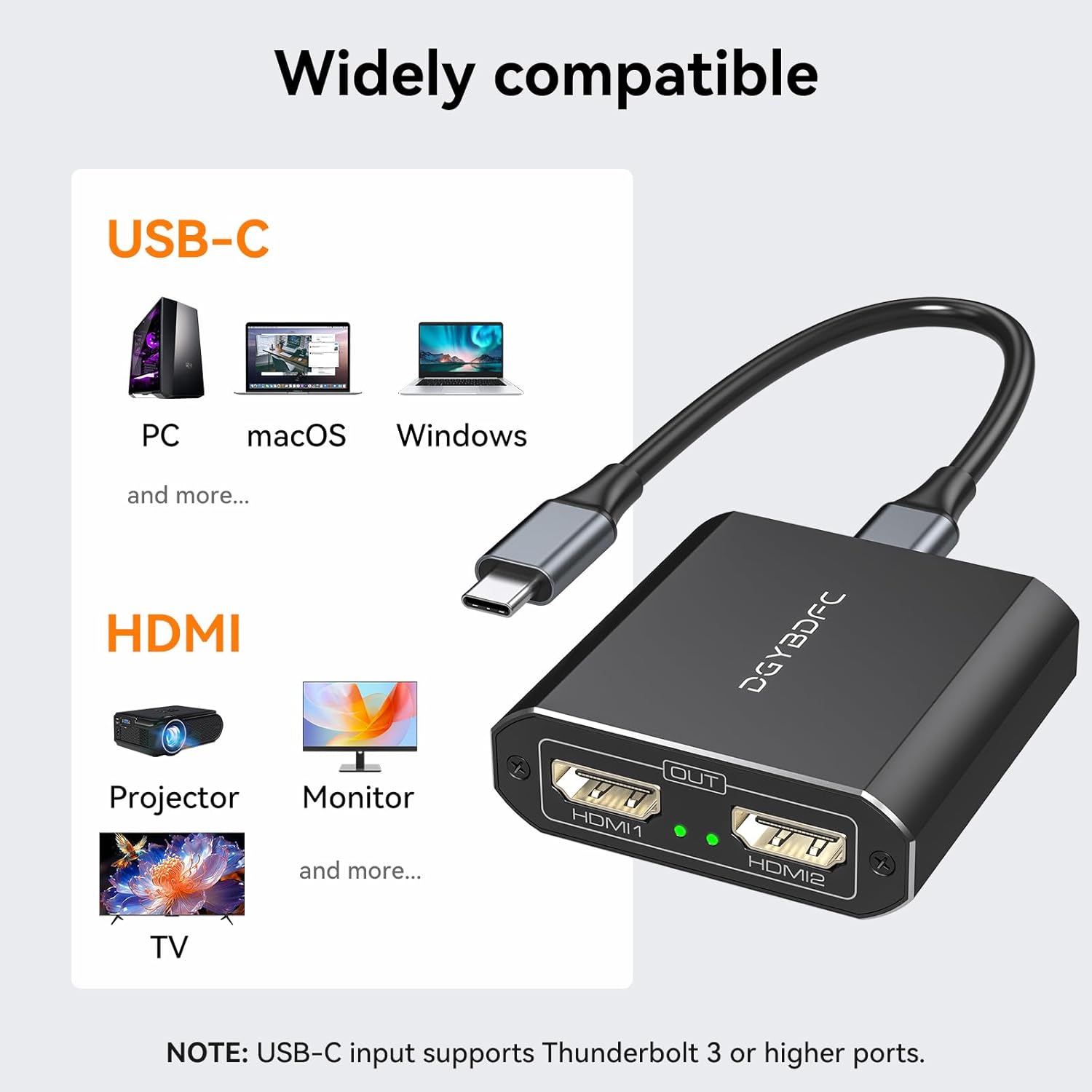 Thumbnail 5 de DGYBDFC USB‑C to Dual HDMI Adapter (Dual 2 Monitors, up to 4K@60Hz) for MacBook & Laptops