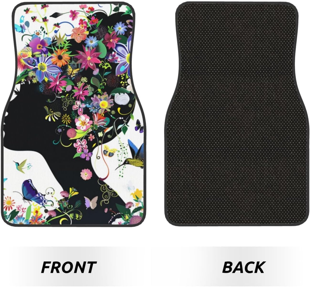 Thumbnail 1 de Car Floor Mats Set of 4pcs – Fashion Girl Silhouette with Colourful Floral Hairstyle Car Carpet