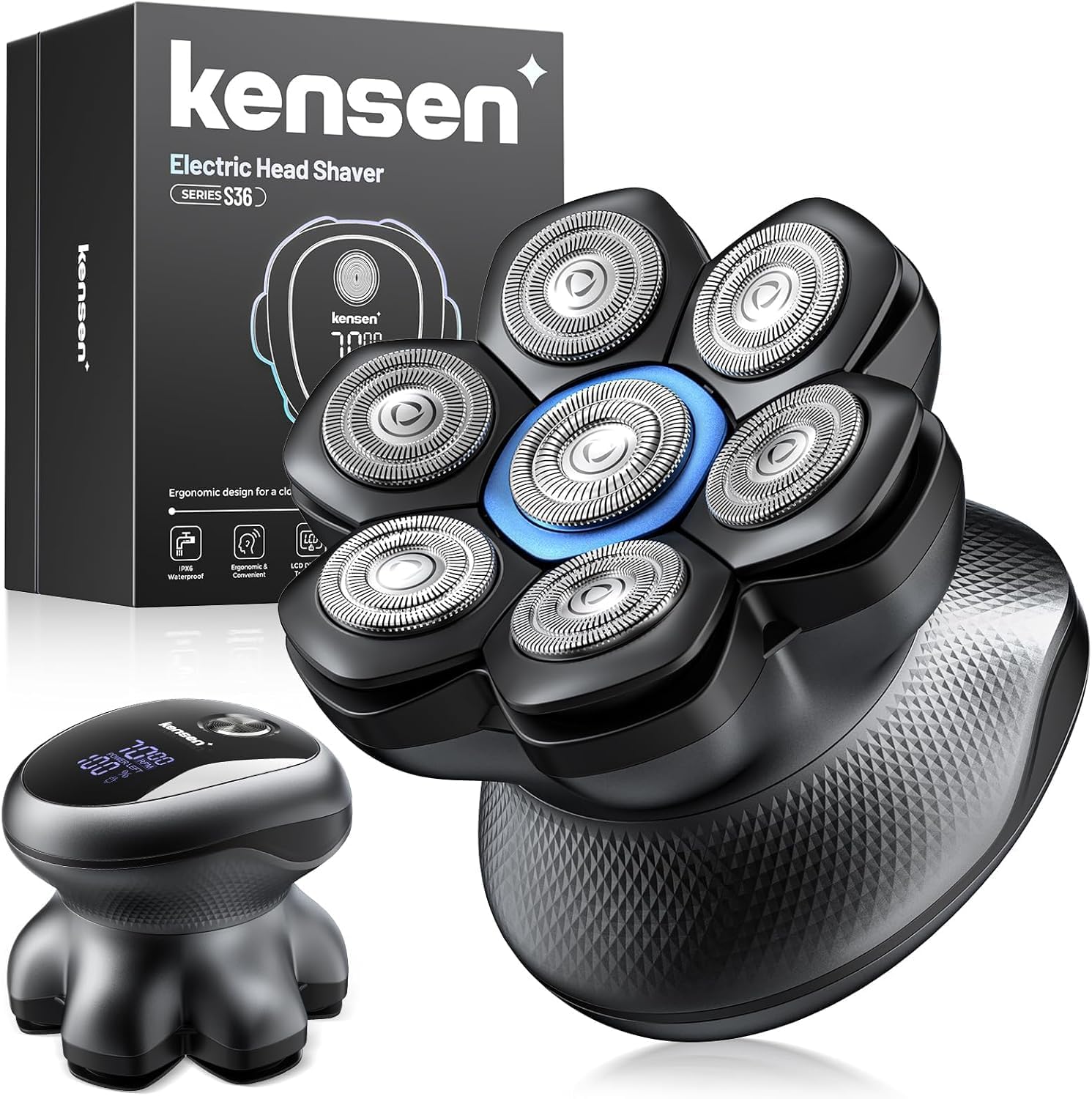 Detalle de Kensen 7D Head Shavers for Bald Men – USB-C, Wet & Dry Rotary Shaver