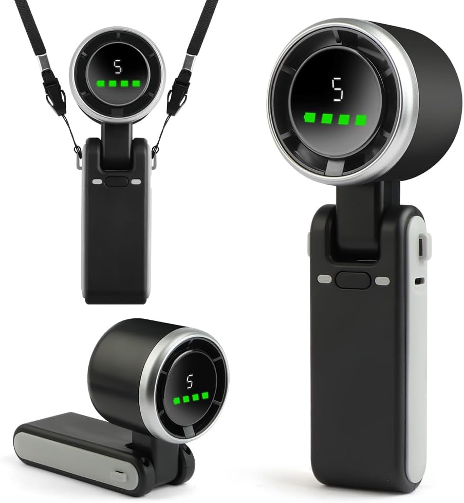 Detalle de AUAUY draagbare handventilator zwart-A met 5 snelheden en USB-C