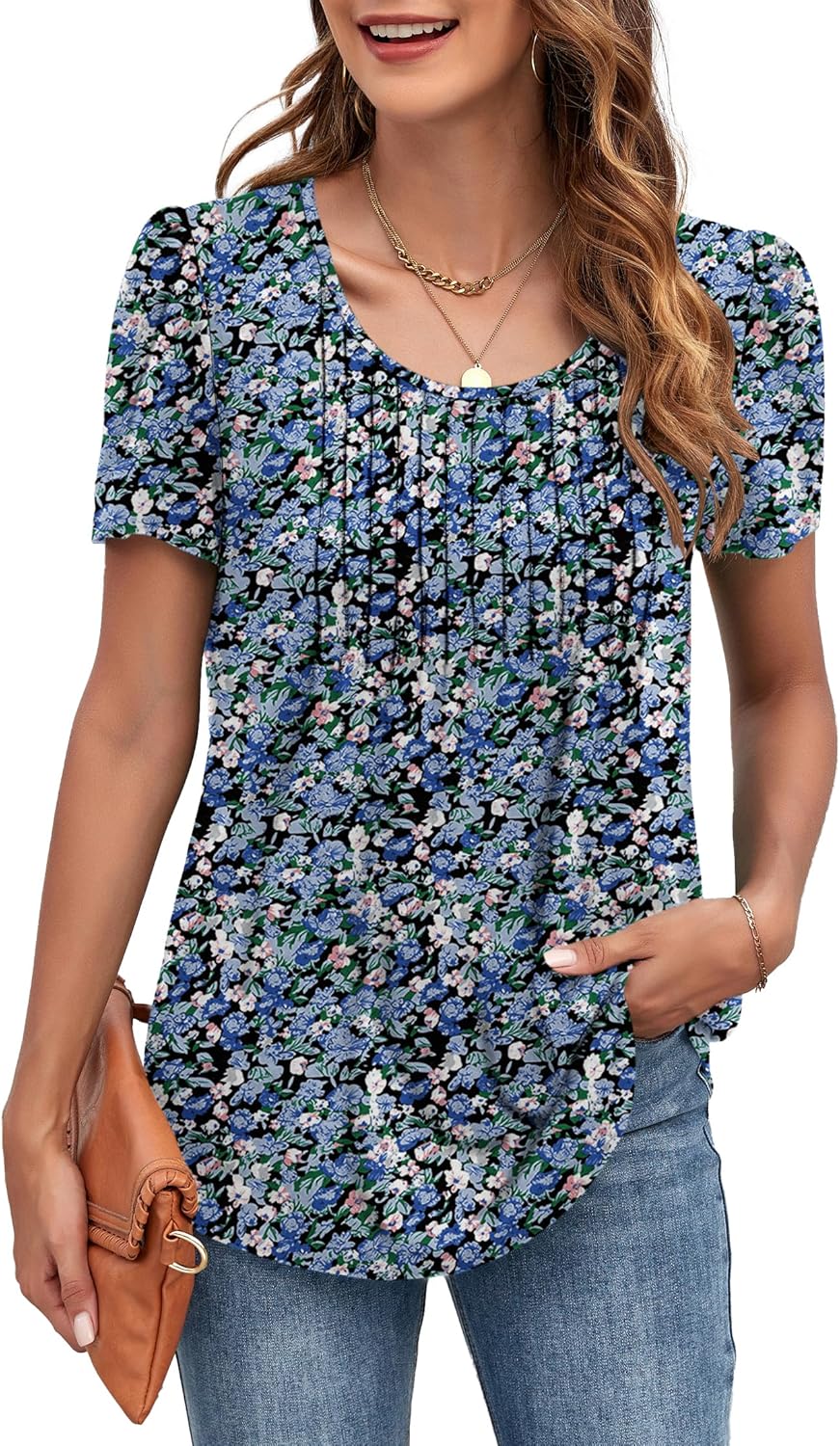 Thumbnail 1 de MOLERANI Women’s UK Round Neck Tee with Front Pleat and Puff Short Sleeves