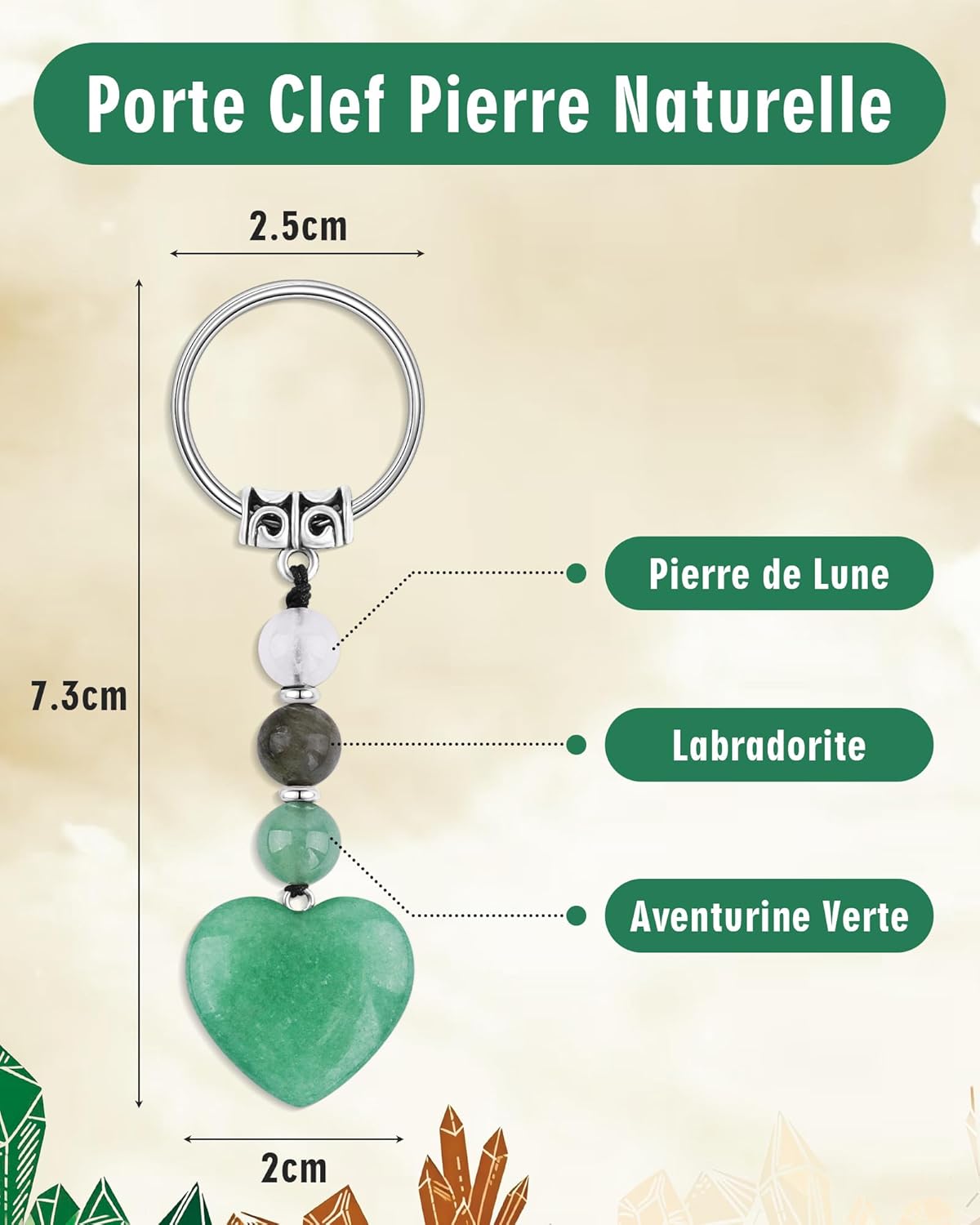 Detalle 2 de Seyaa Porte-clés Cœur en Pierres Naturelles – Cadeau symbolique pour femme
