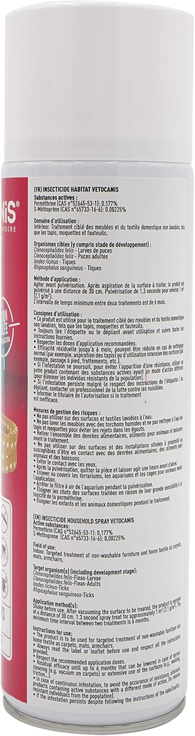 Detalle de VETOCANIS Spray Anti-Puces et Anti-Acariens pour la maison – Lot de 2 (Traite 140 m2)