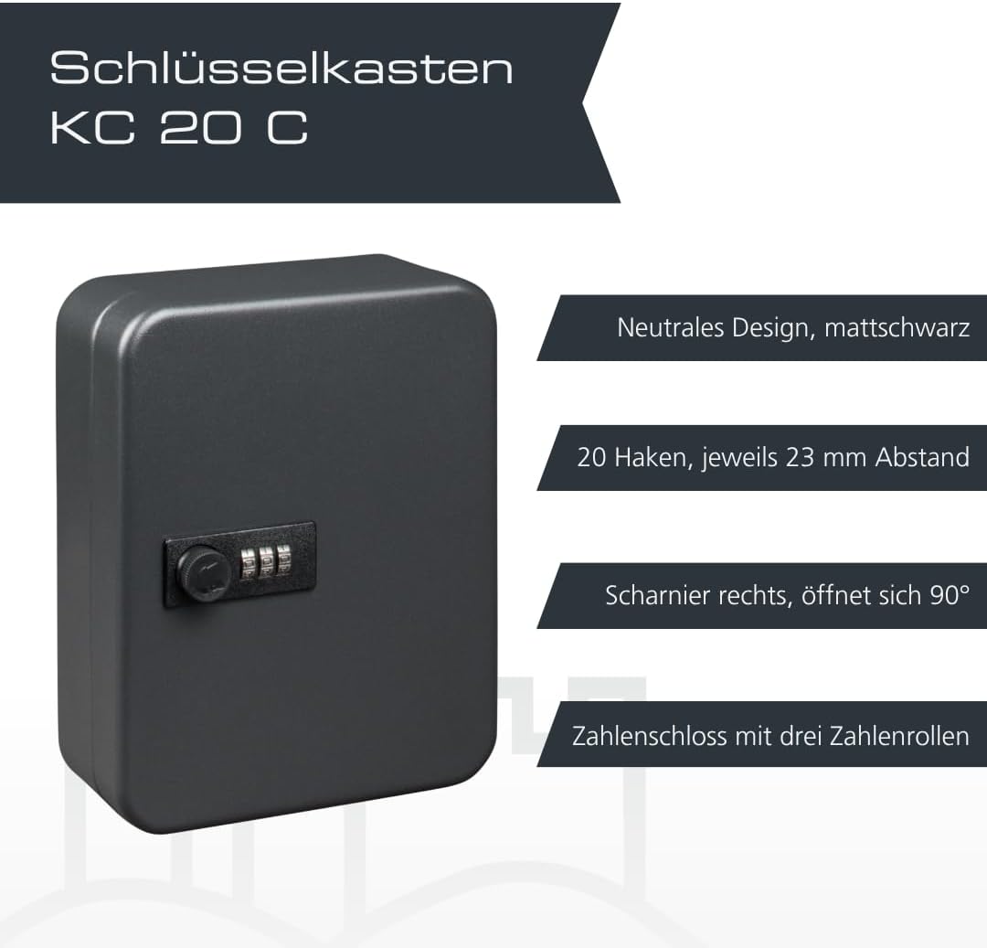 Thumbnail 2 de Burg-Wächter KC 20 C Schlüsselbox abschließbar mit Zahlencode, 20 Haken, Stahlblech, Mattschwarz