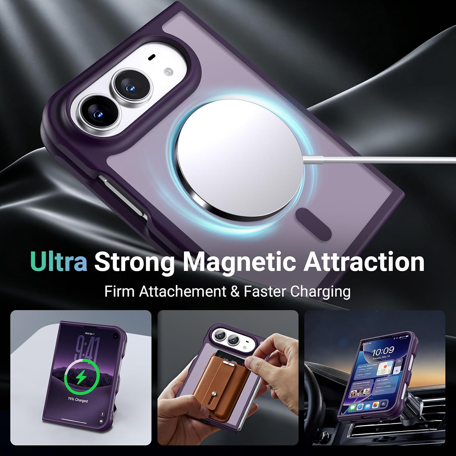 Detalle de jaroco 001 iPhone Duo Case, Dark Purple TPU with MagSafe-Compatible Magnetic Ring