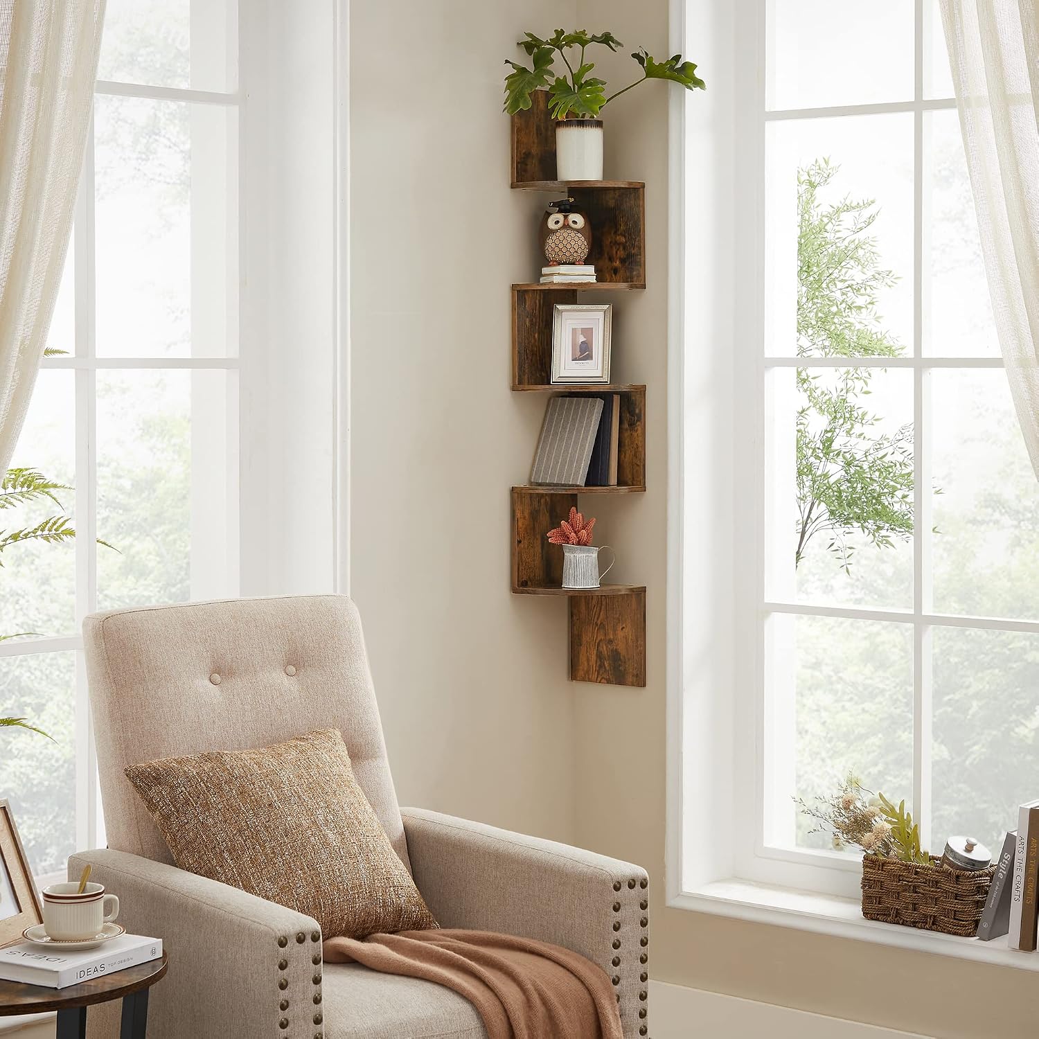 Detalle 2 de VASAGLE CUSTOS LBC20BX 5-Tier Corner Shelf, Wall-Mounted, Rustic Brown