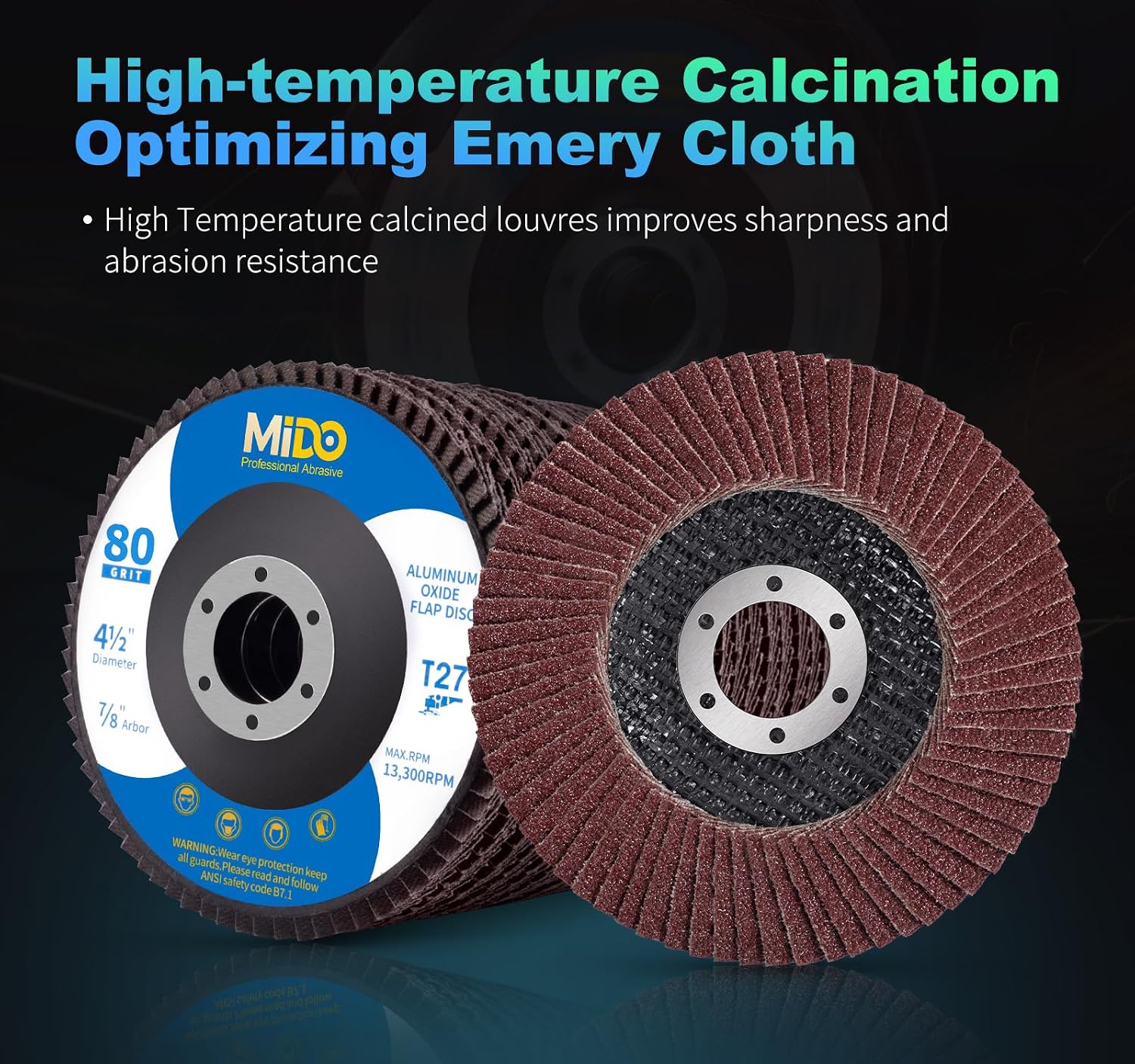 Detalle 2 de MIDO Professional Abrasive Flap Discs 115mm 12 pcs 80 Grit for Angle Grinder