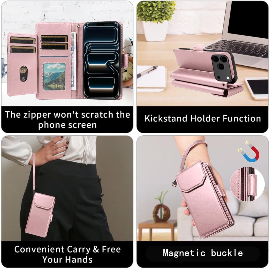 Thumbnail 3 de Asuwish Wallet Case with Screen Protector for iPhone 17 Pro Max 6.9" – Pink