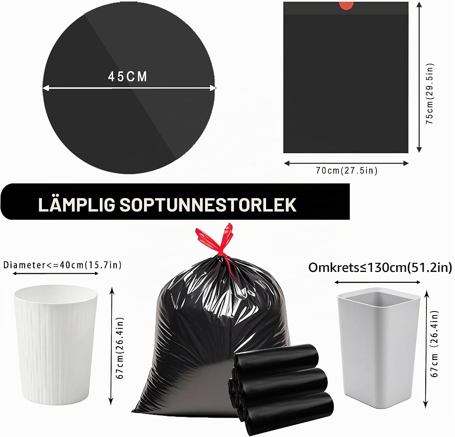 Thumbnail 2 de AITODOS TA soppåsar 50 l, 70 × 75 cm med knytsnöre i PE