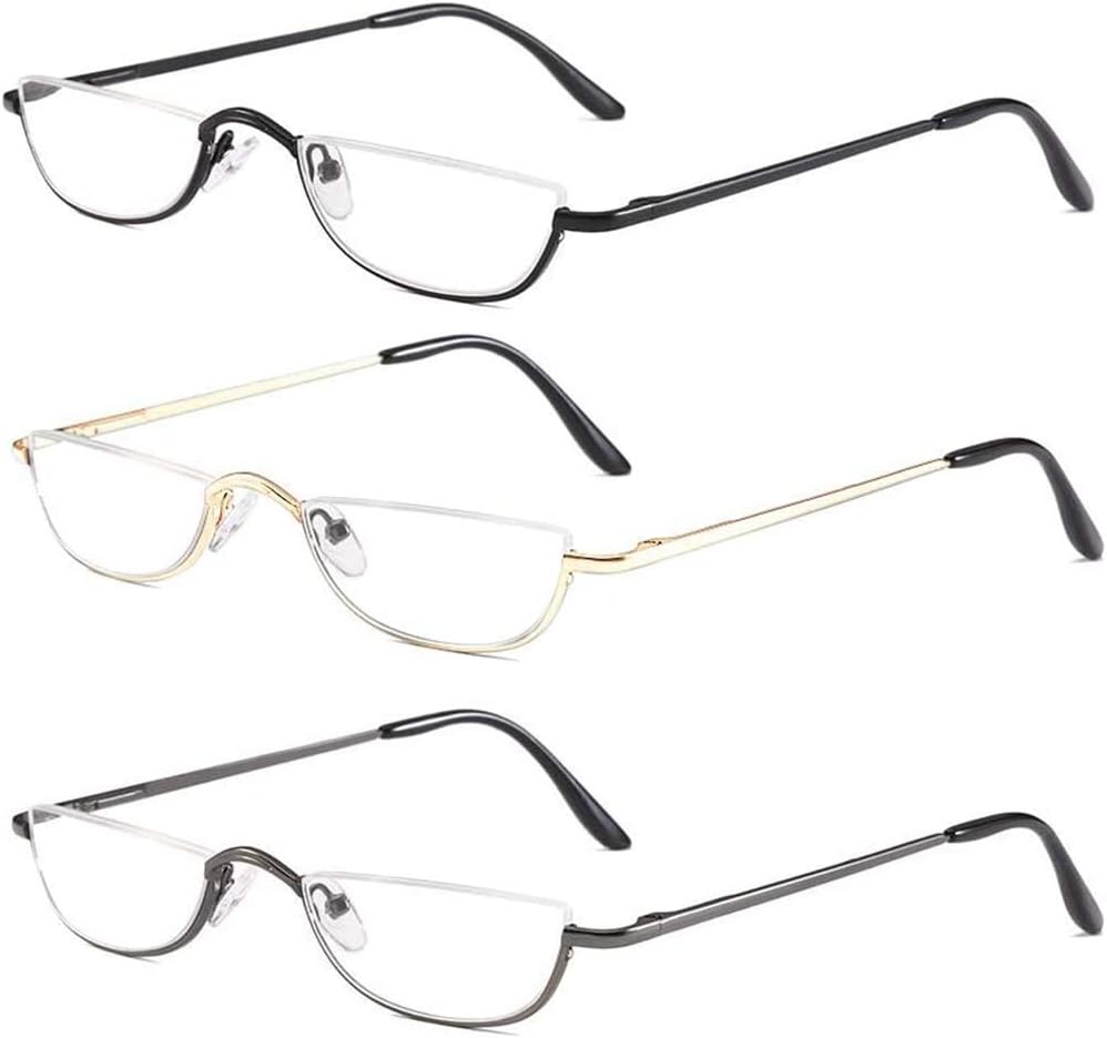 Detalle de KoKoBin Half Frame Reading Glasses with Spring Hinges – Slim Metal Half Moon Readers