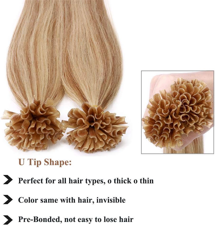 Detalle de SEGO Bondings Extensions de cheveux humains – 50 mèches U-Tip Remy, blond miel / blond clair (#18P613), 50 cm