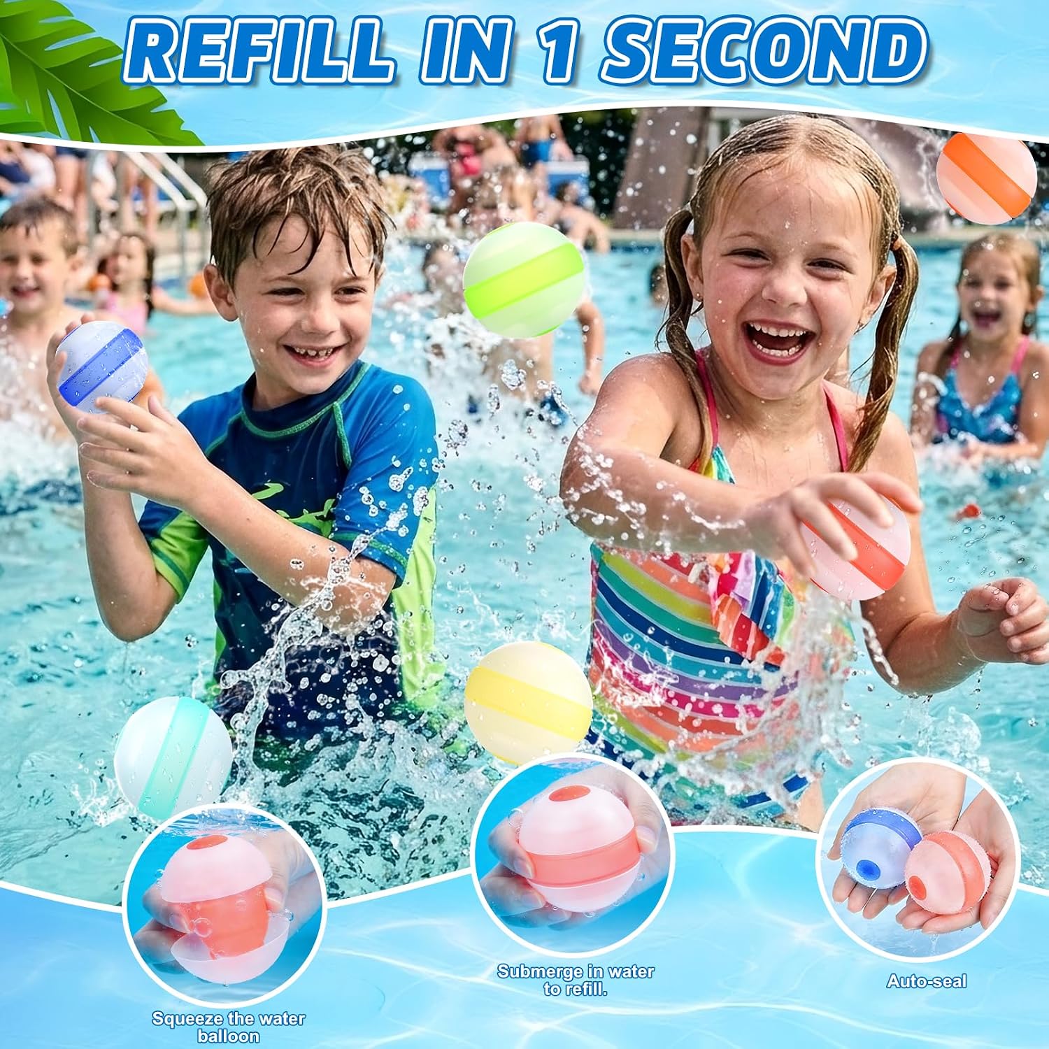 Detalle de 6‑Pack Reusable Water Balloons: Quick Fill, Self‑Sealing Soft Silicone Fun