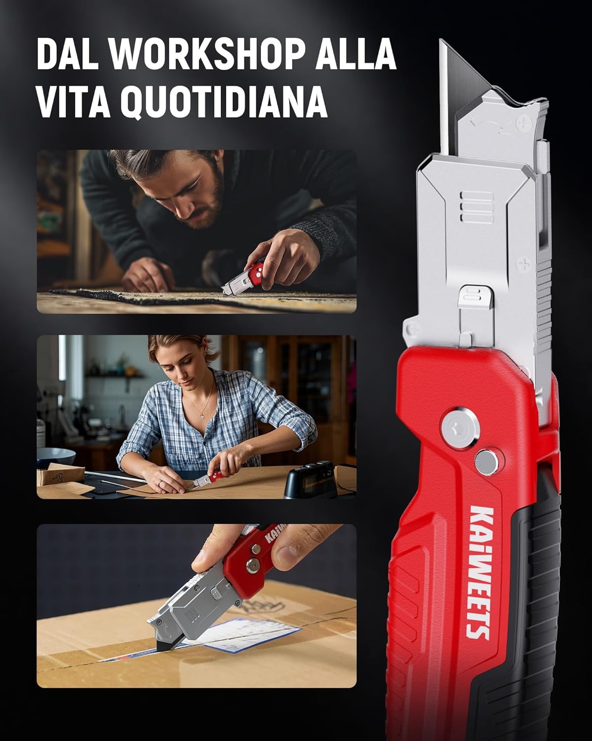 Thumbnail 6 de KAIWEETS Cutter 2-in-1 con Raschietto: Taglierino pieghevole con bloccaggio a 3 angoli, lama SK2 e Vano Porta-Lame