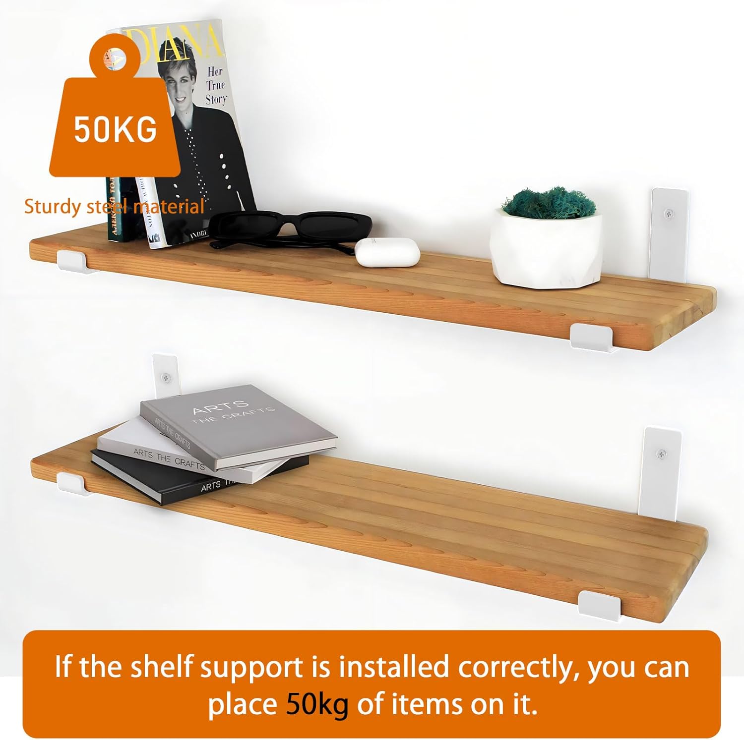 Thumbnail 4 de MLOQI 6 Pack Heavy Duty White Shelf Brackets with Lips (12"x6" / 15x30cm)