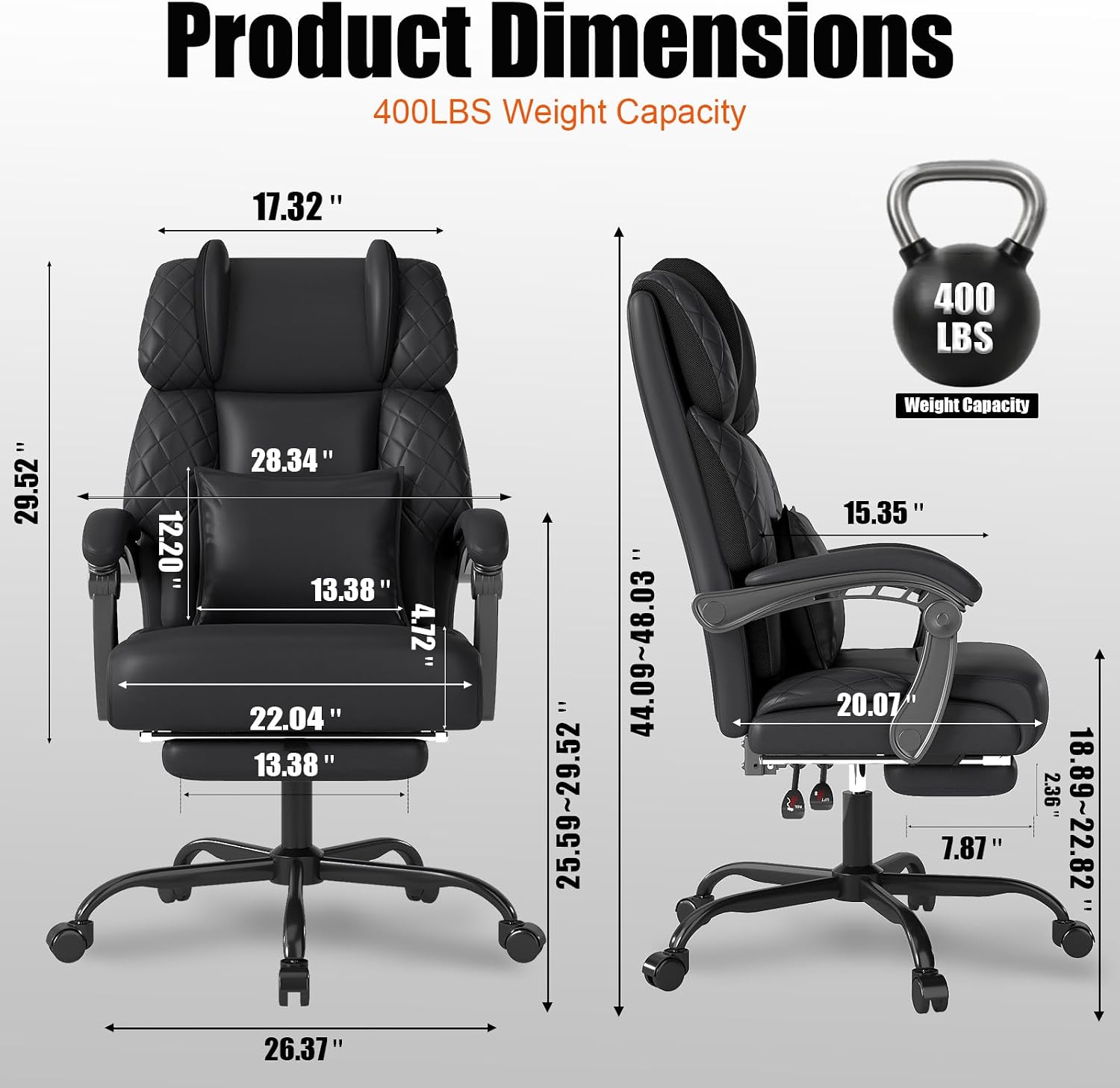 Detalle 2 de Hihady RD-CA-A026-1-FX Big and Tall Executive Office Chair with Footrest