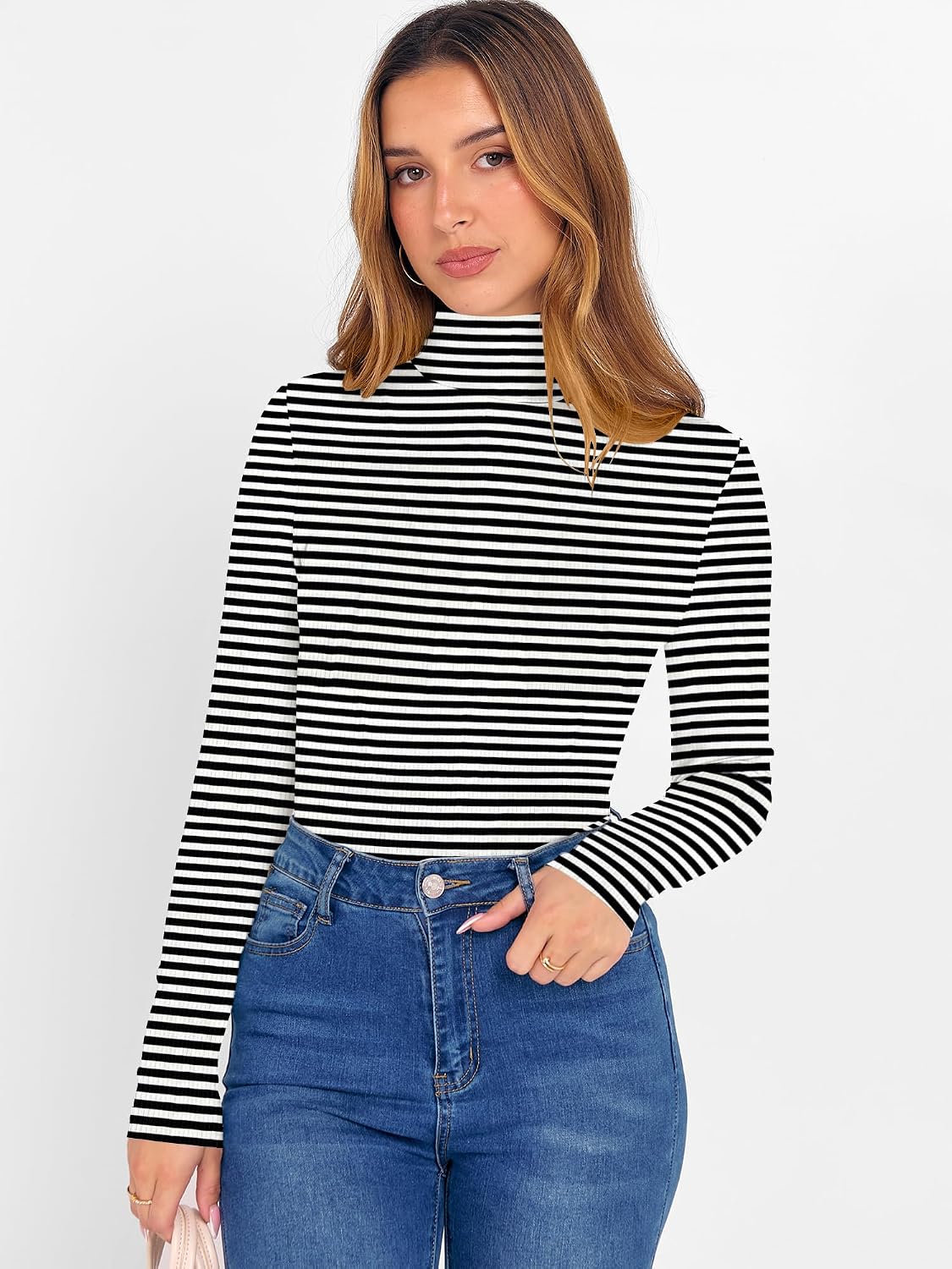 Detalle 2 de DUOEASE Rollkragenpullover Damen Basic – langärmeliges Longsleeve mit Rollkragen für Herbst & Winter