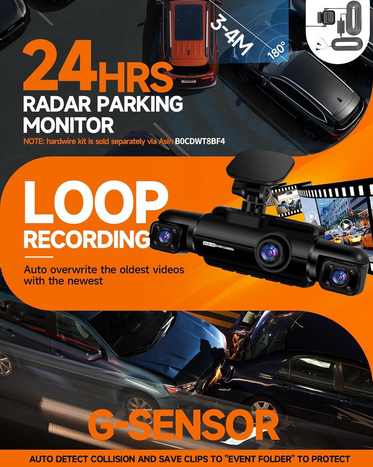 Detalle 2 de Neideso N300 4-Channel Dash Cam 360°