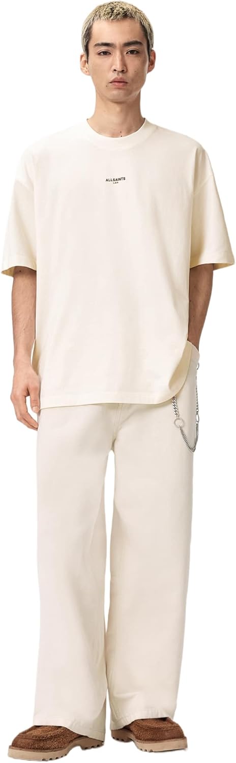 Detalle de Allsaints Mikro SS Crew T-Shirt Uomo: tee oversize a girocollo con maniche corte
