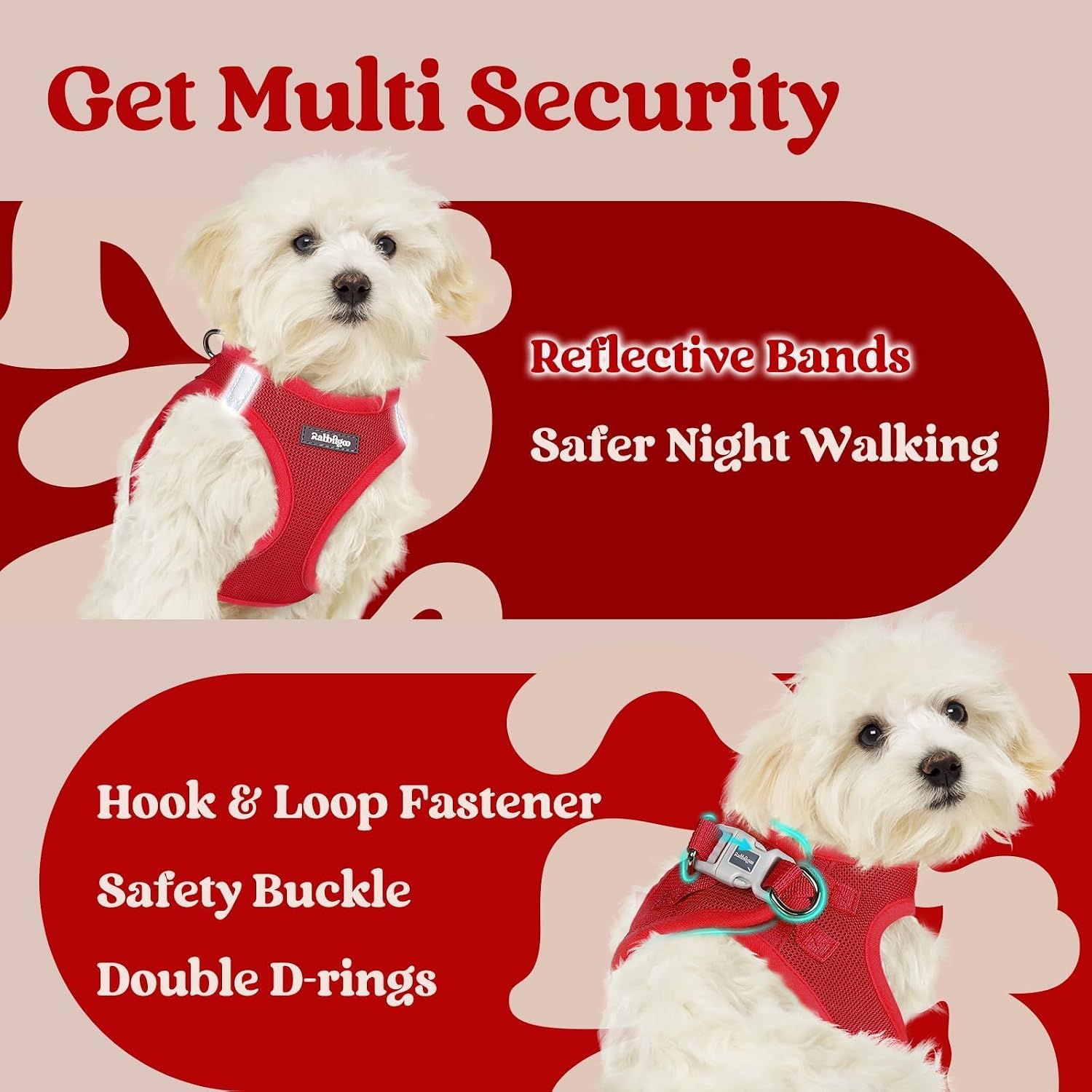 Thumbnail 6 de rabbitgoo Small Dog Harness: Step-In Soft Mesh Vest in Red