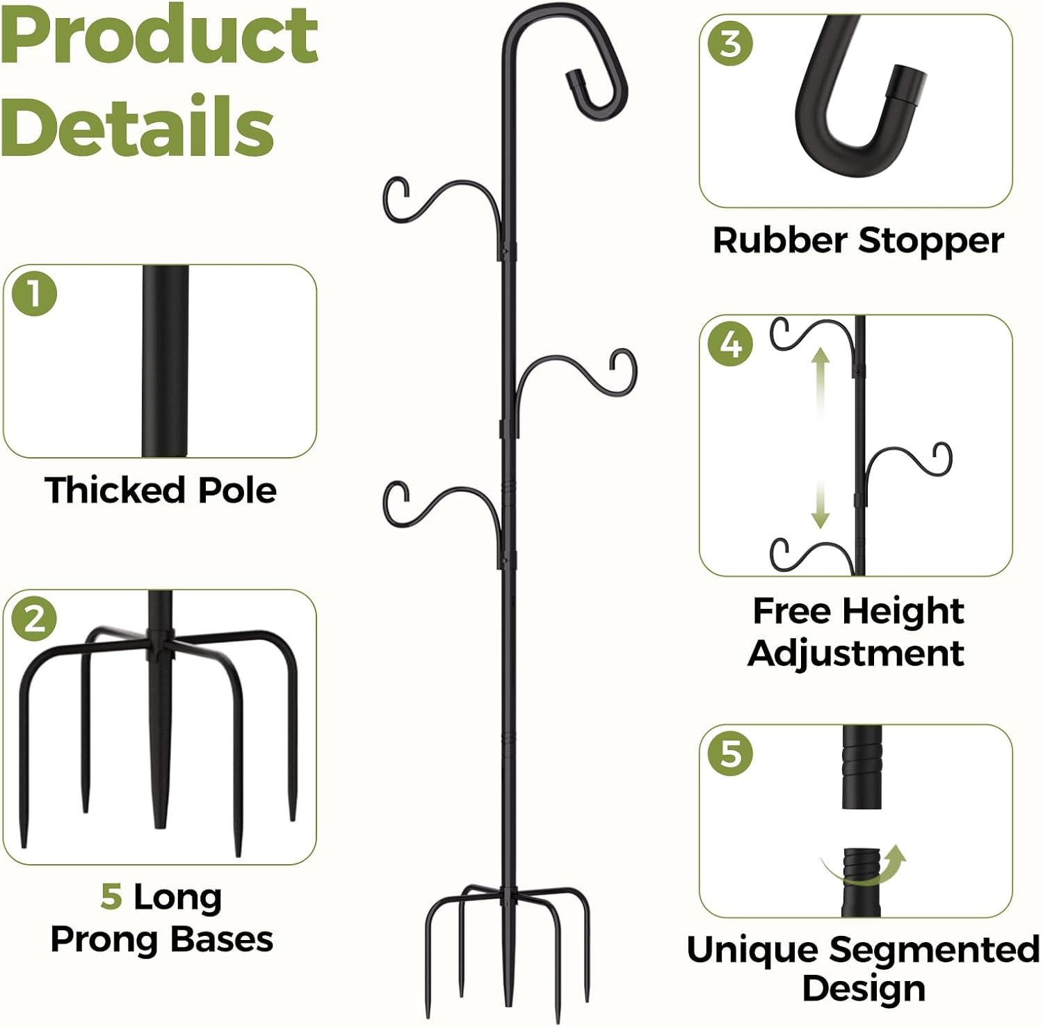 Thumbnail 5 de Bamworld Shepherds Crook Garden Hooks 61in adjustable height hanging pole with 5-prong base