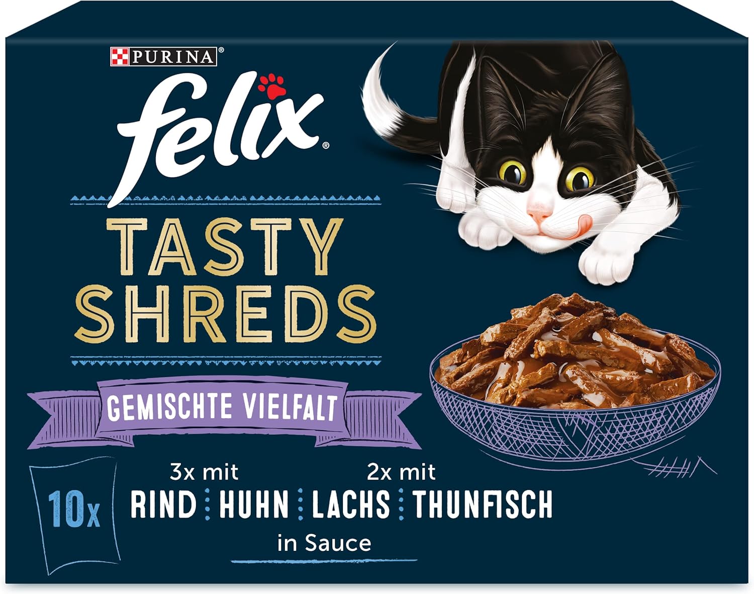Thumbnail 5 de Felix Tasty Shreds Nassfutter in Sauce – Gemischte Vielfalt, 4er Pack (80 g Beutel, 4 x 20 Beutel à 80 g)