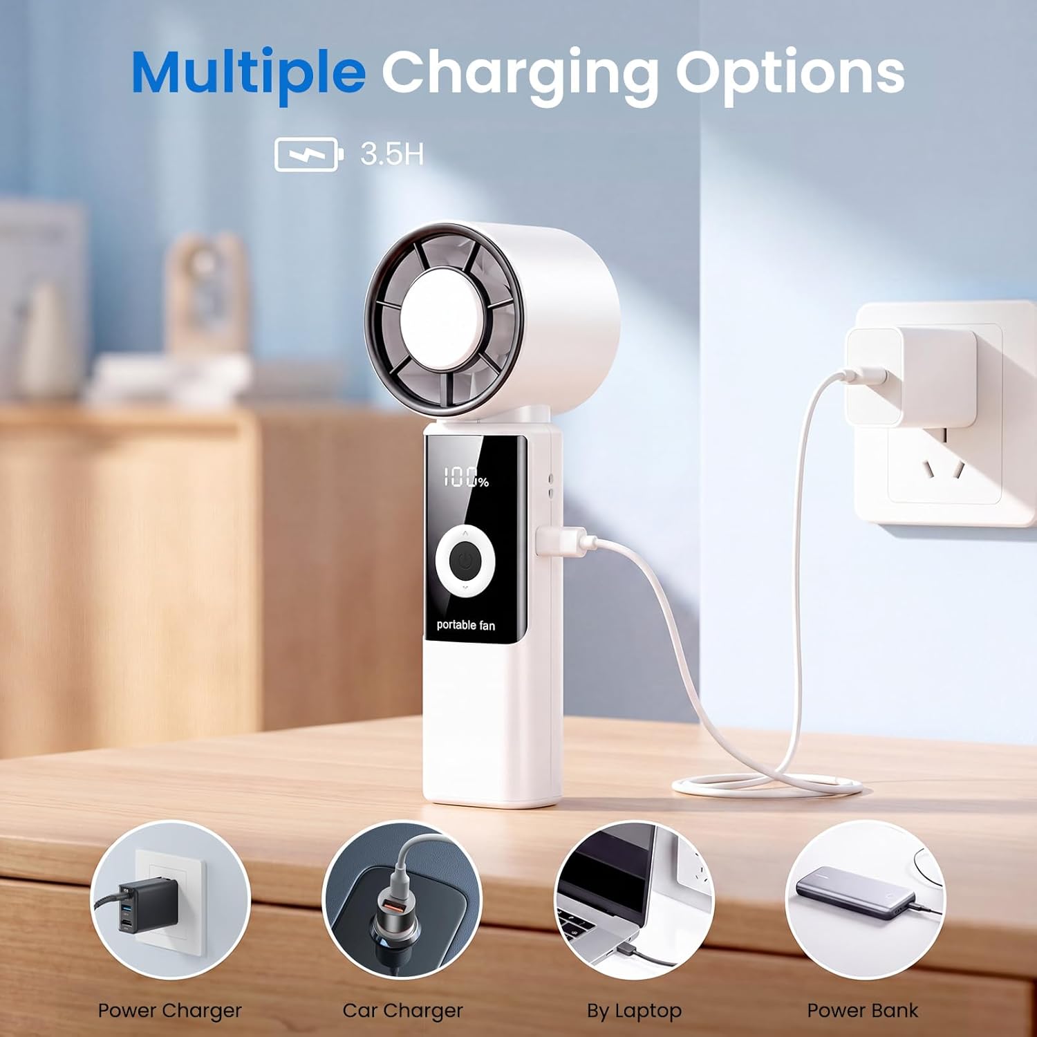 Detalle de Phimke Portable Handheld Fan with 3-in-1 Design and LED Display