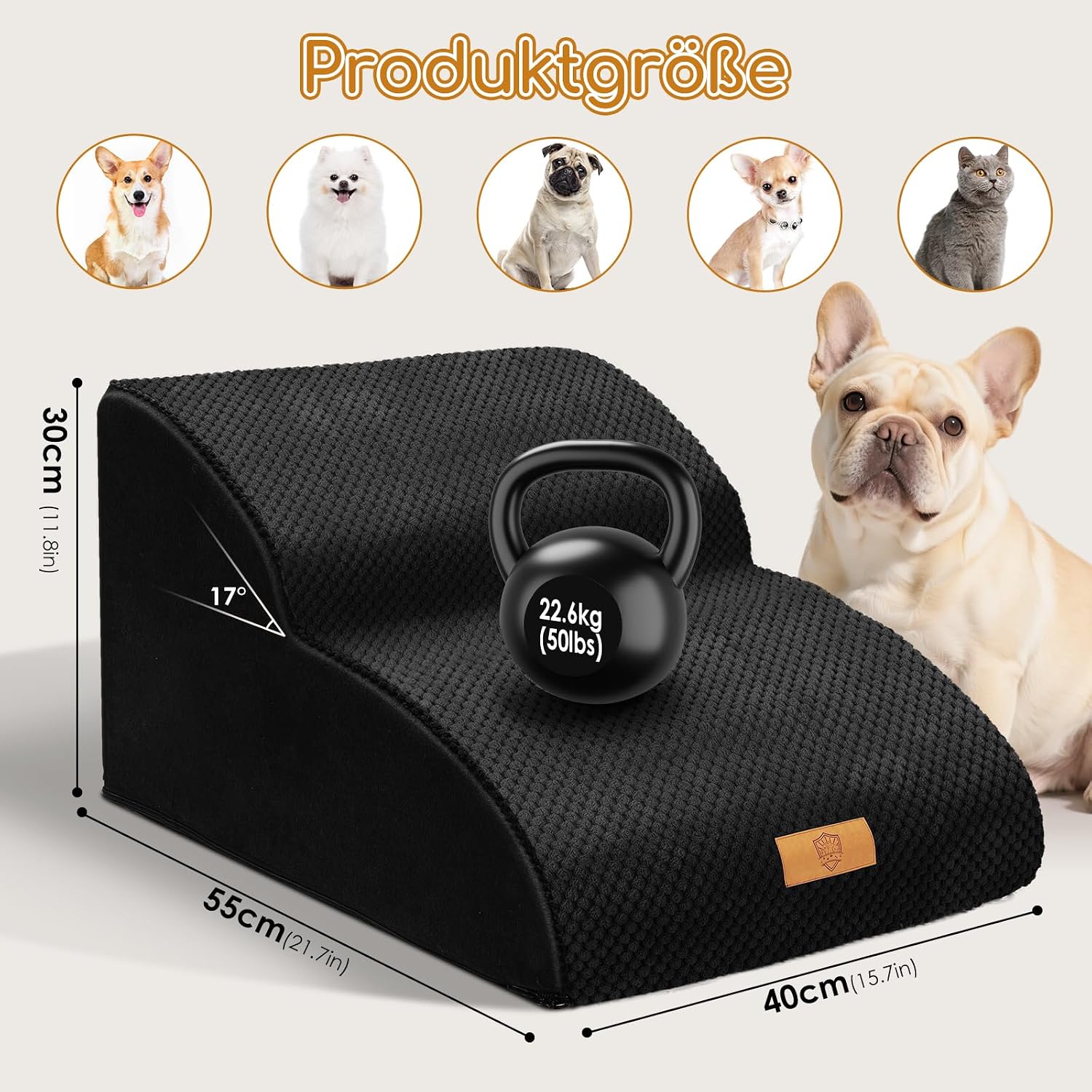 Detalle 2 de Thihome Hundetreppe 2 Stufen für Kleine Hunde 55 x 40 x 30 cm