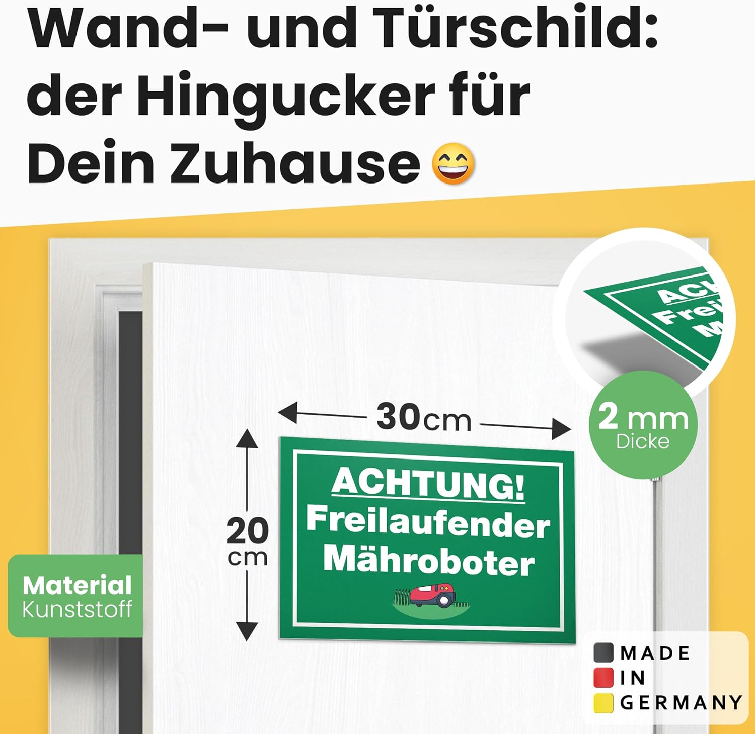 Thumbnail 1 de Freilaufender Mähroboter-Gartenschild von DankeDir! (30 × 20 cm) – wetterfestes Warnschild für Rasenmähroboter