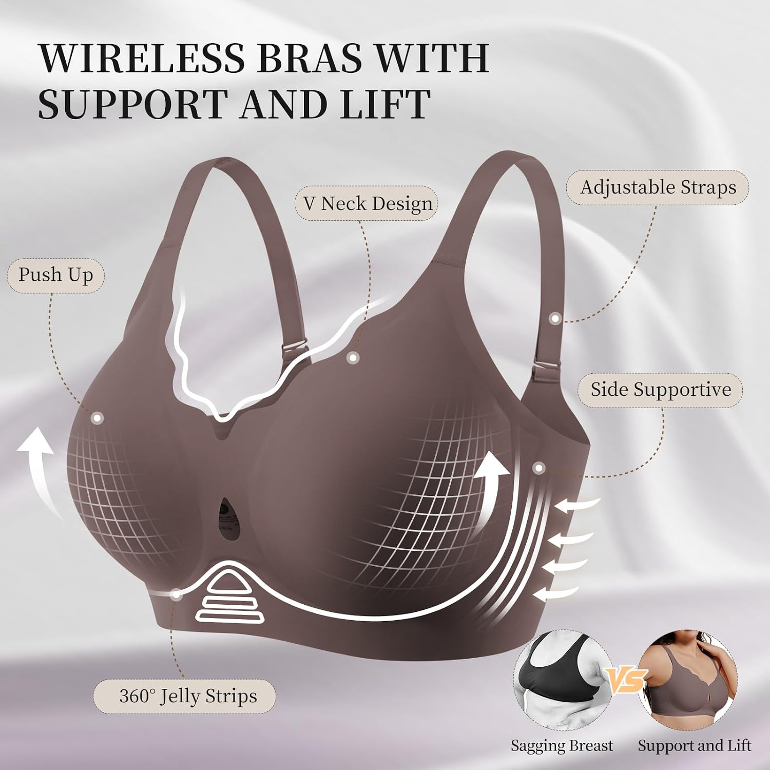 Detalle de UIMERO Jelly Wireless Bra, Seamless Wave-Neck T-Shirt Bra with Criss-Cross Back