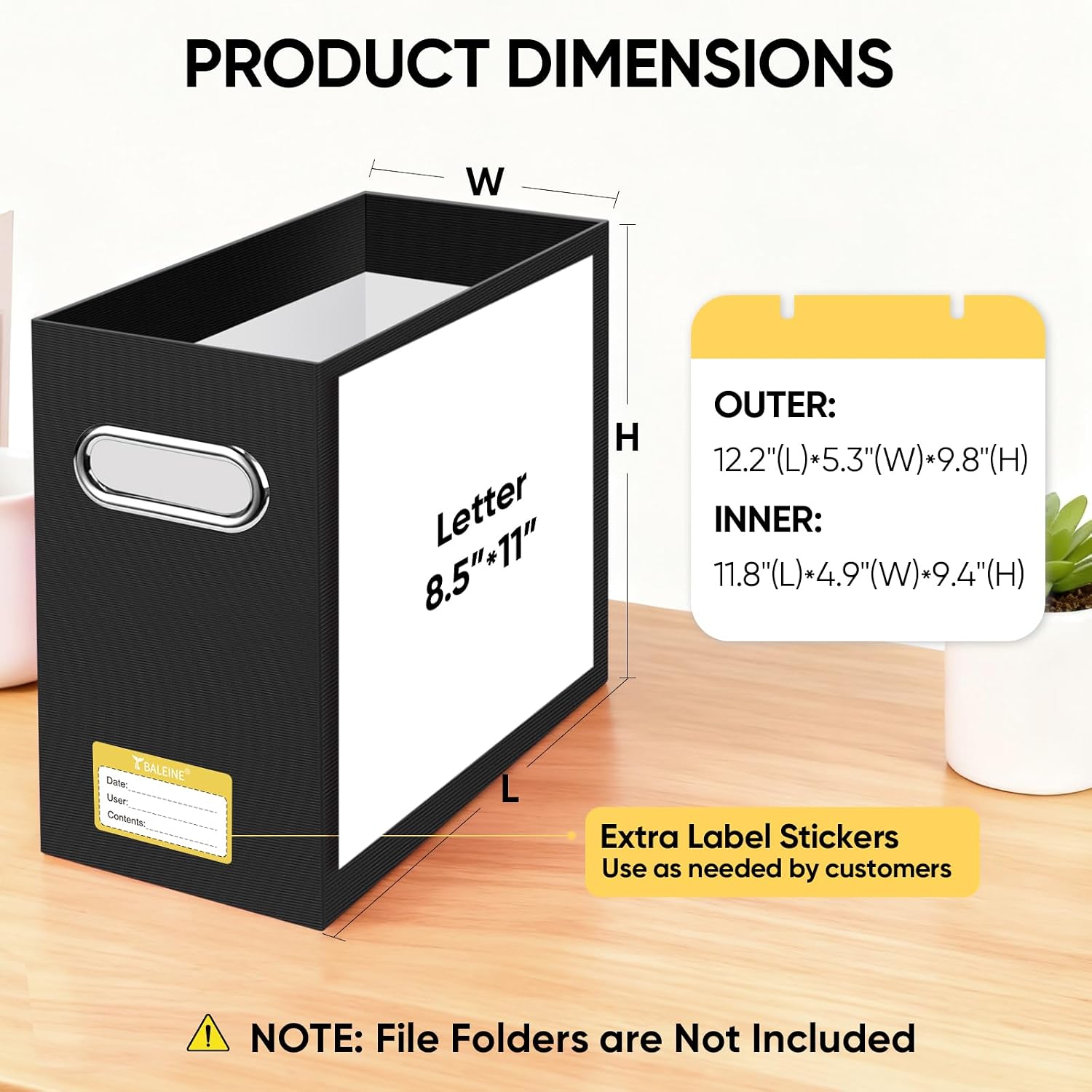 Detalle de BALEINE Baleine-1389 Slim File Organizer Boxes, 2-Pack, Collapsible