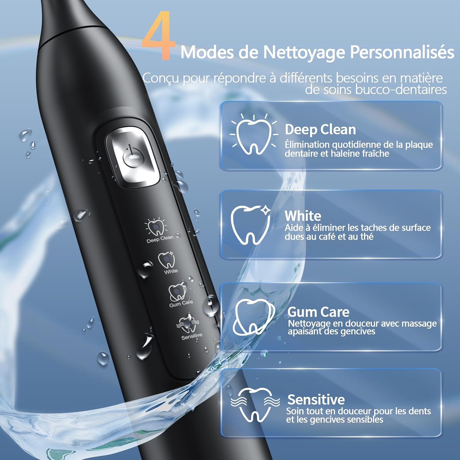 Detalle de OasiSmile Brosse À Dent Électrique Soniques pour Adultes — 120 jours d’autonomie, 6 têtes, 4 modes, IPX7