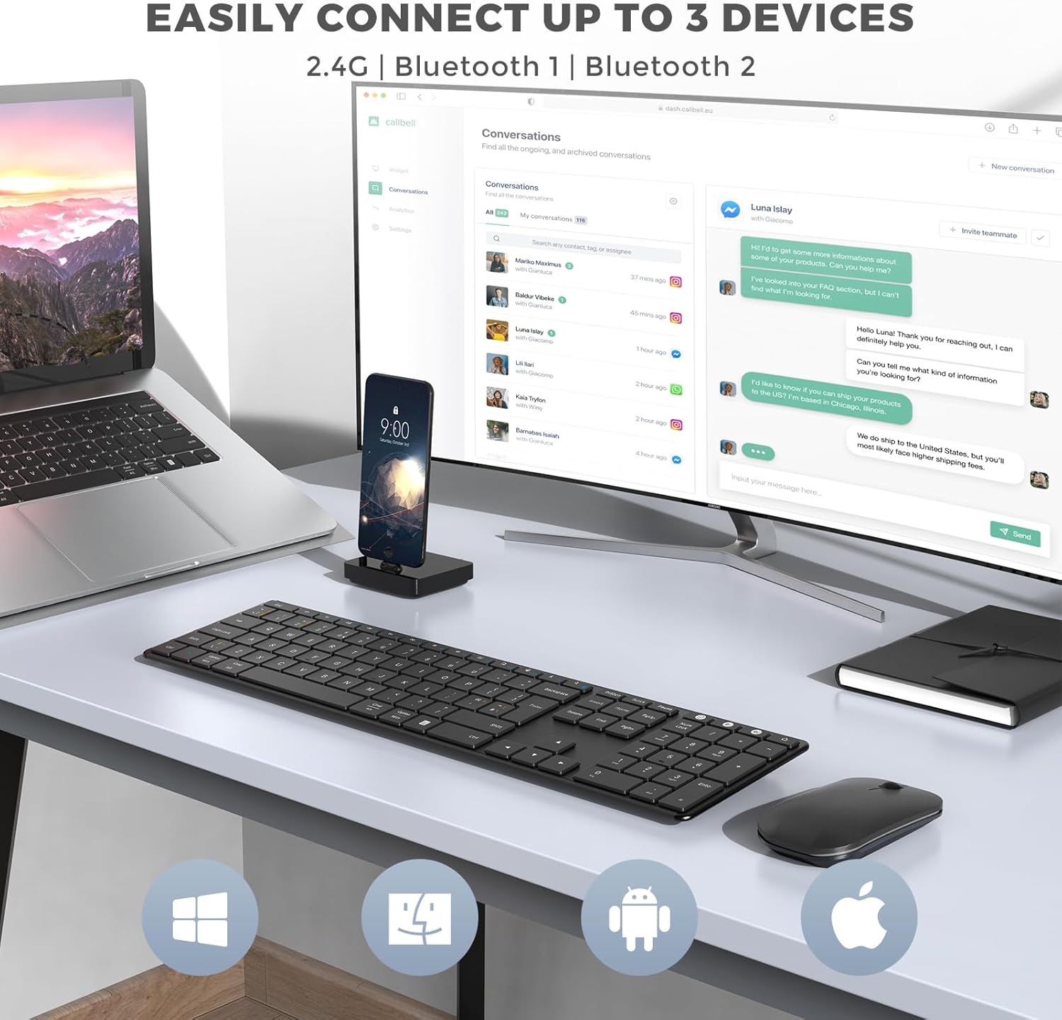 Thumbnail 1 de seenda SKM64-3 Wireless Bluetooth Keyboard & Mouse Set (QWERTY UK) – Ultra-slim rechargeable multi-device