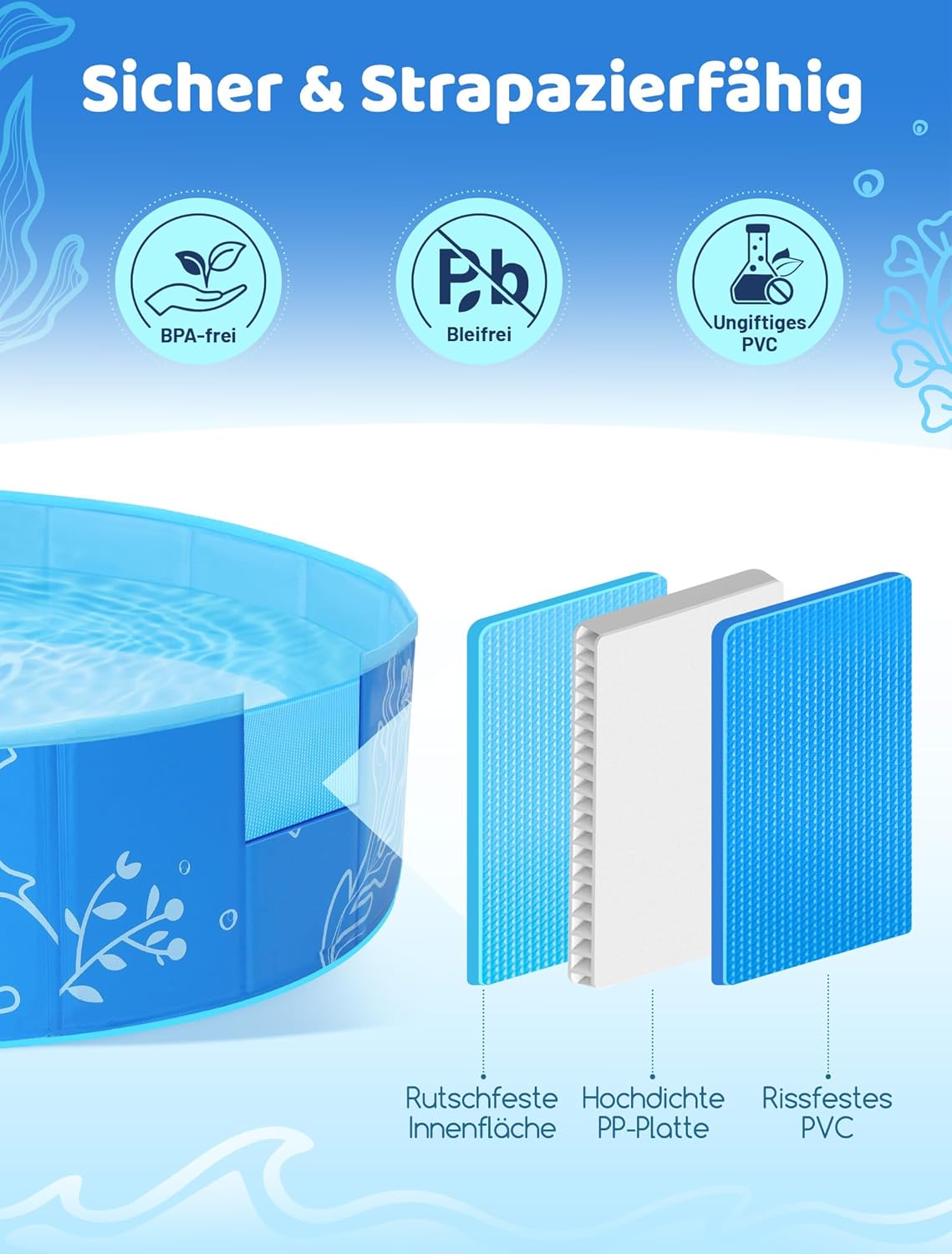 Thumbnail 4 de Hikiddy Planschbecken mit Sonnendach (Pop-Up Splash Pool) in Blau – 120 cm