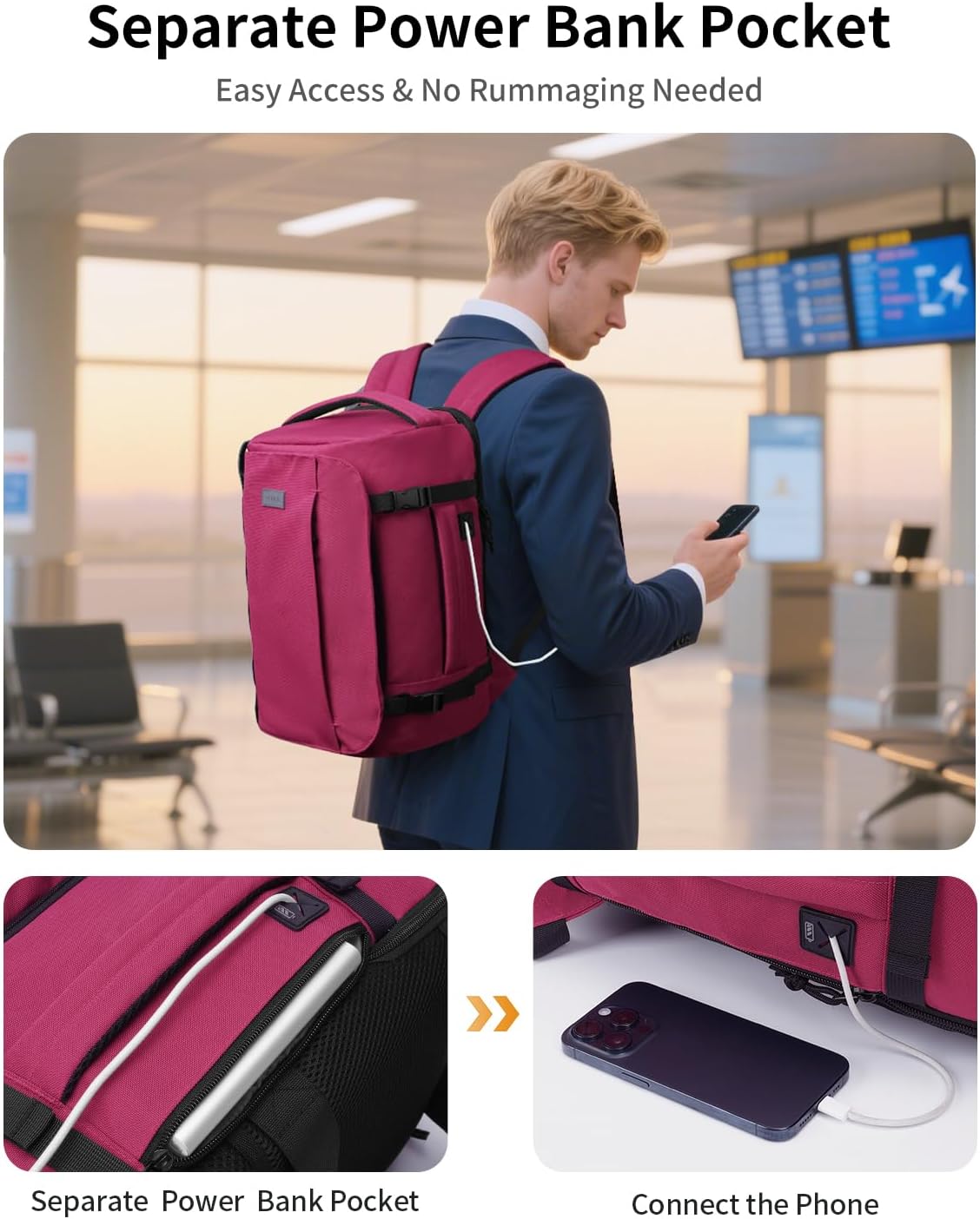 Detalle de ECOHUB Ryanair Cabin Bag 20L Underseat Backpack with 14” Laptop Compartment