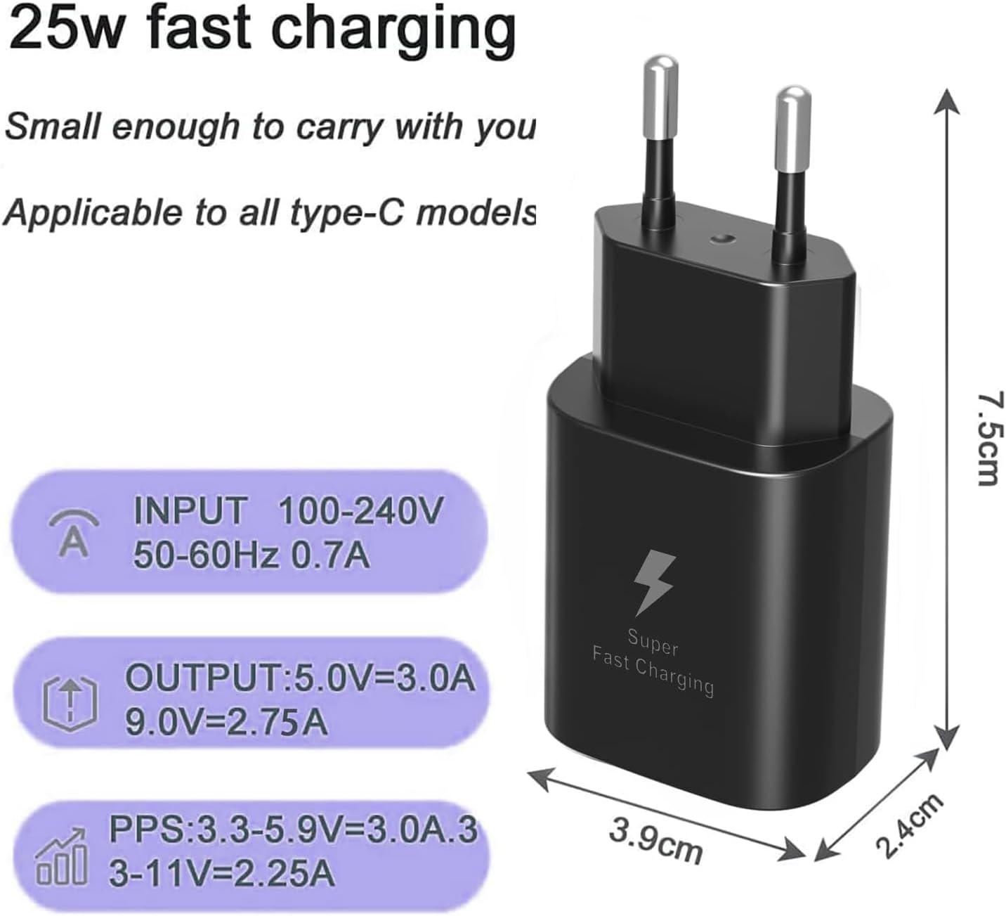 Detalle de 25W USB‑C PD Schnellladegerät für Samsung Galaxy – Ersatz Original Ladegerät