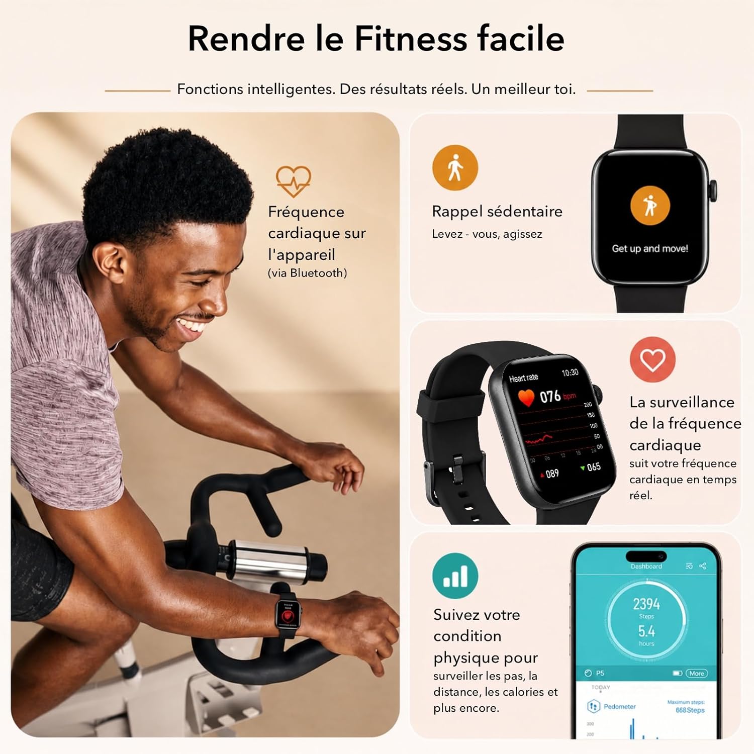 Detalle de AOYBWK Montre Connectée – Écran 1,85'' HD, Appels Bluetooth et Santé pour Android et iOS