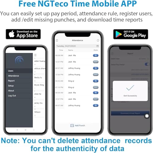 Detalle de NGTeco Clocking in Machine for Employees – Small Business Biometric Time Clock with Battery and 2.4GHz WiFi