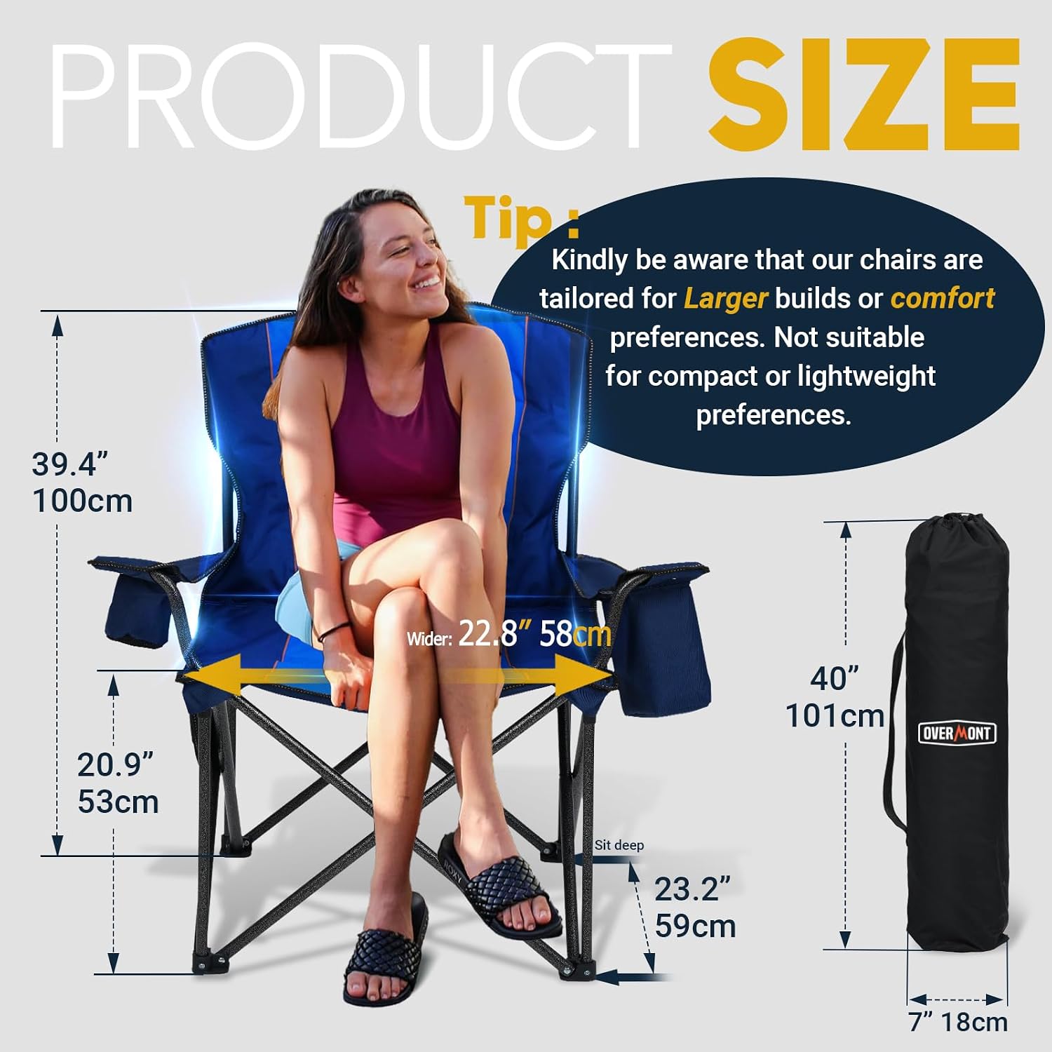 Detalle de Overmont Oversized Camping Chair for Adults — Heavy-Duty 500 Lb Capacity (2-Pack)